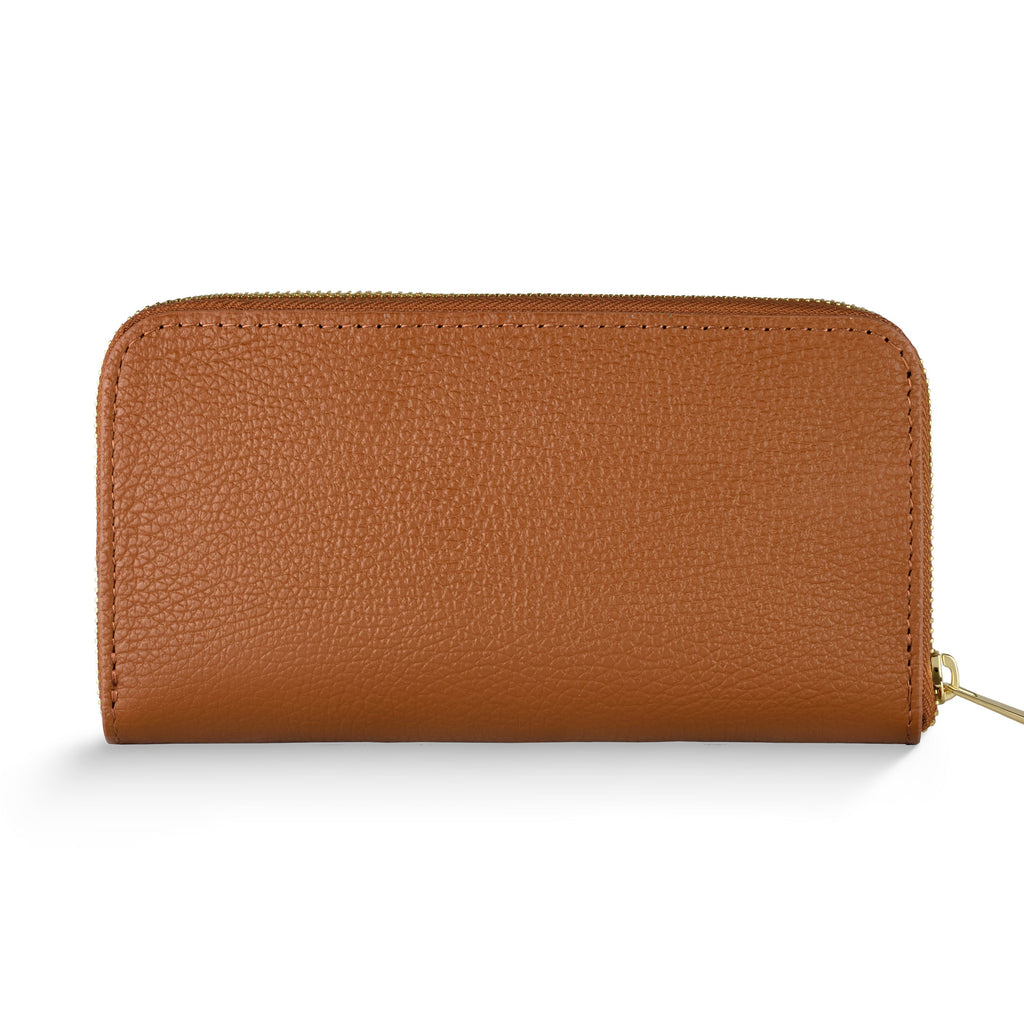 Classic Italian genuine calf leather zip-around organizer wallet in solid color