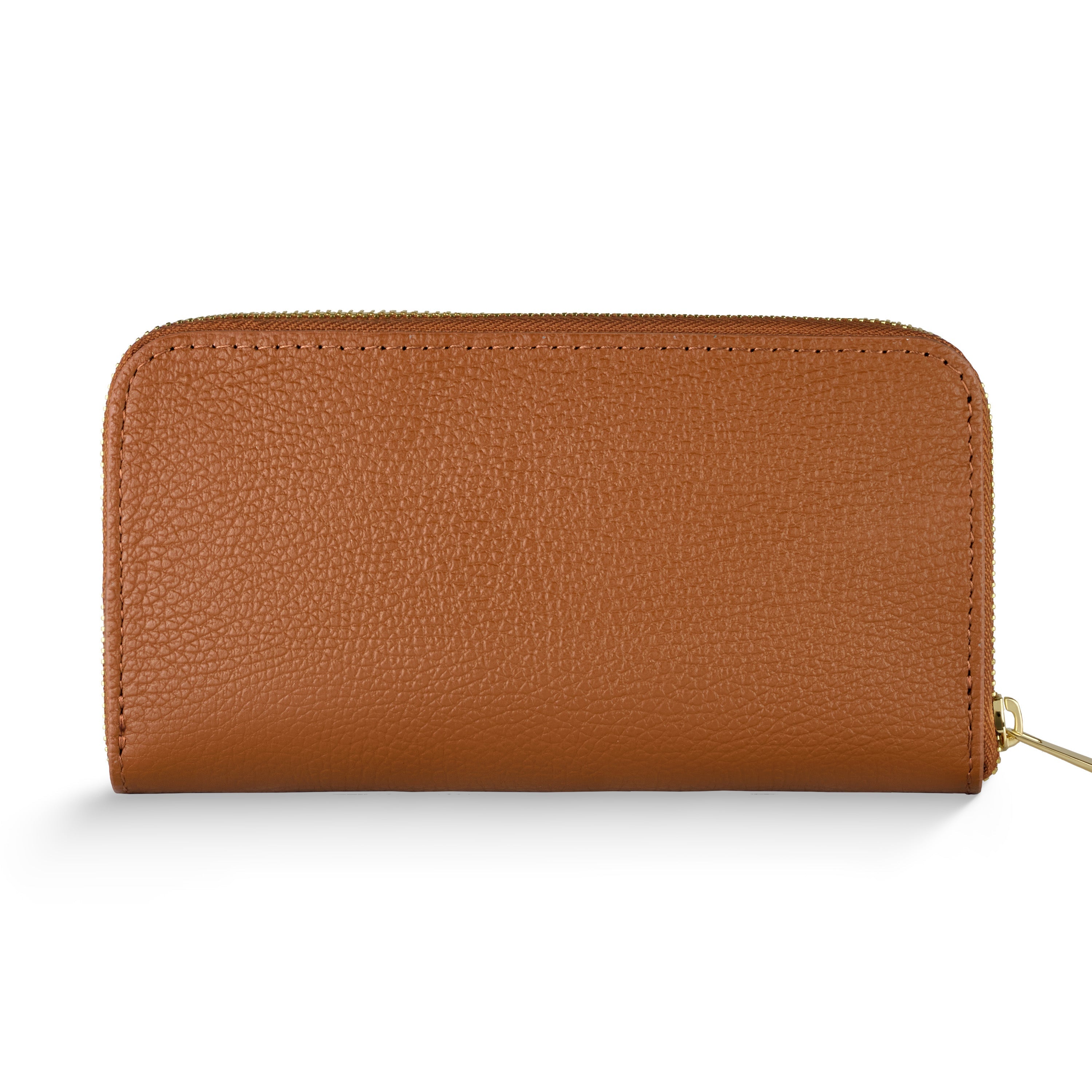 Classic Italian genuine calf leather zip-around organizer wallet in solid color