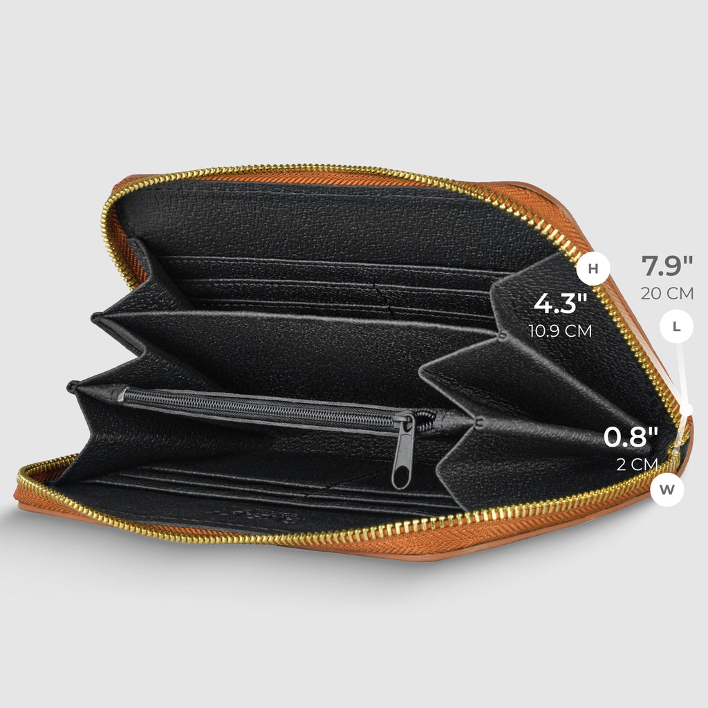 Italian Genuine Calf Leather Zip-Around Organizer Wallet