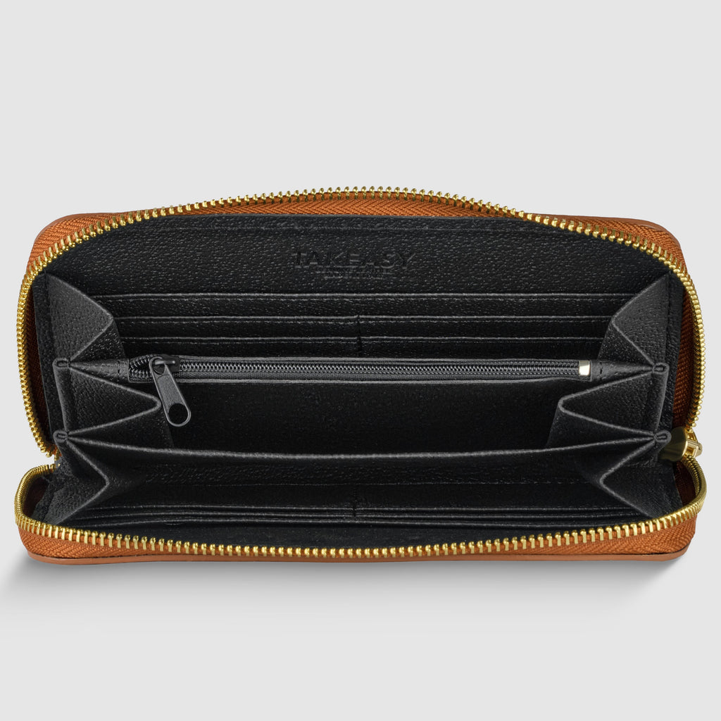 Italian Genuine Calf Leather Zip-Around Organizer Wallet