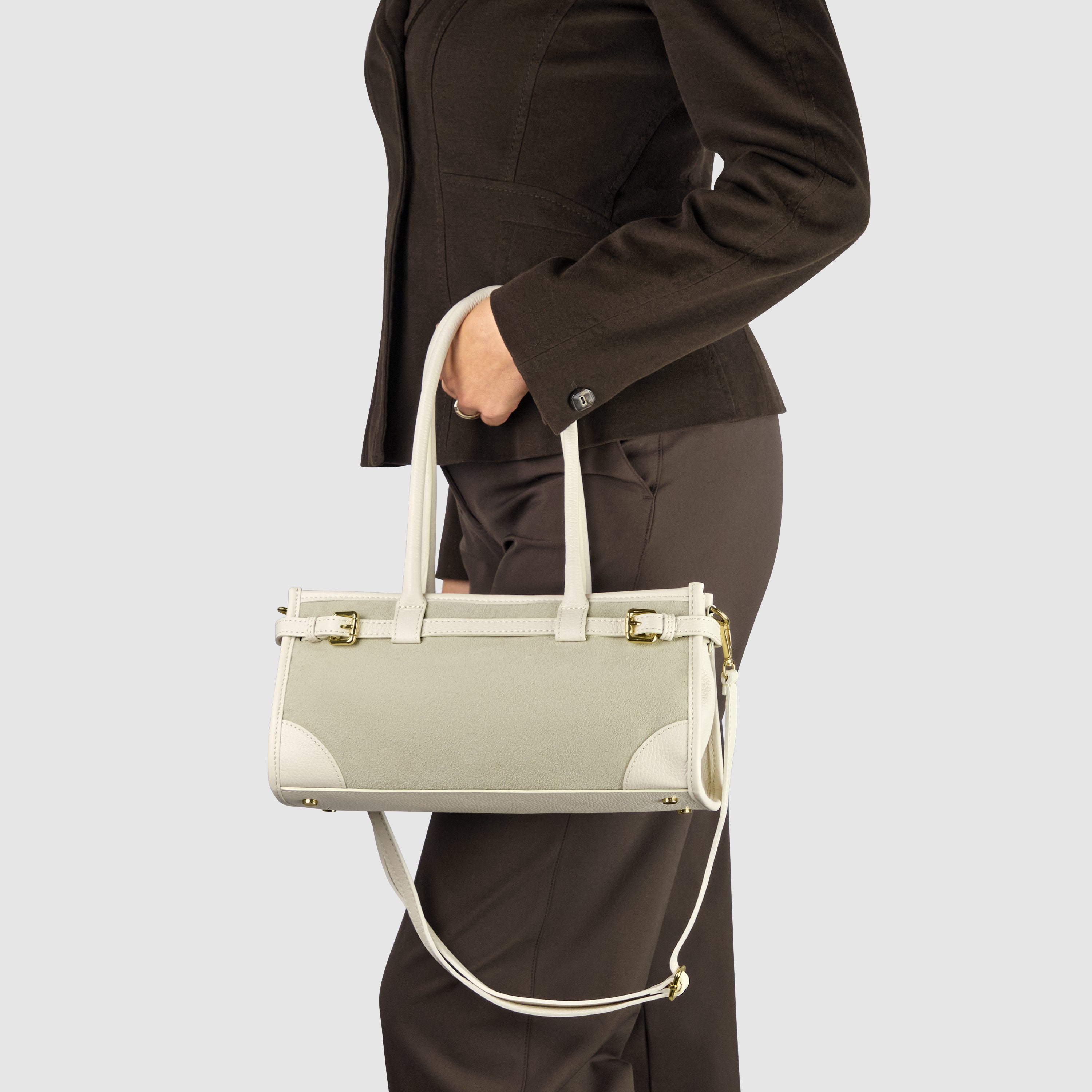 Italian Genuine Suede & Calf Leather Shoulder Bag