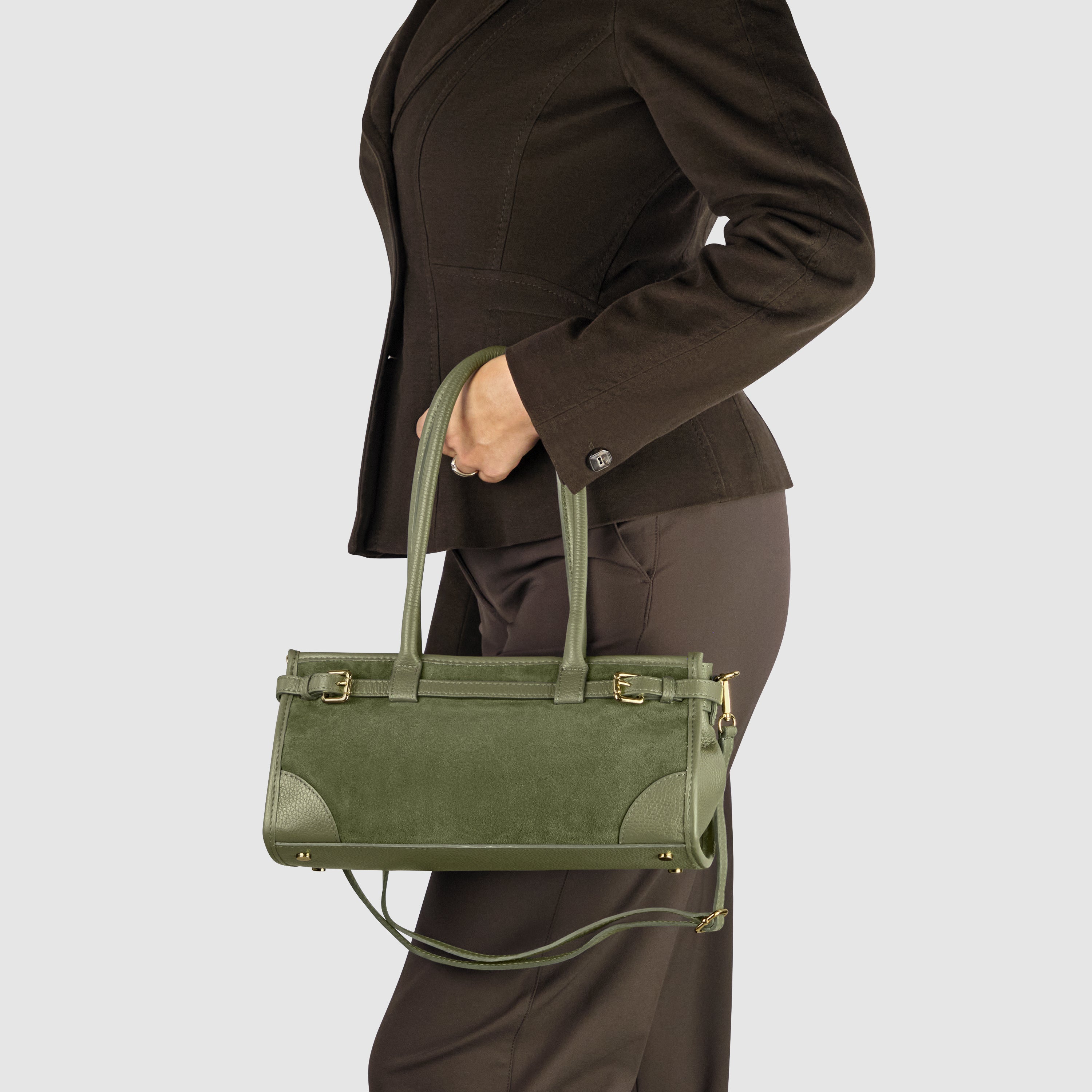Italian Genuine Suede & Calf Leather Shoulder Bag