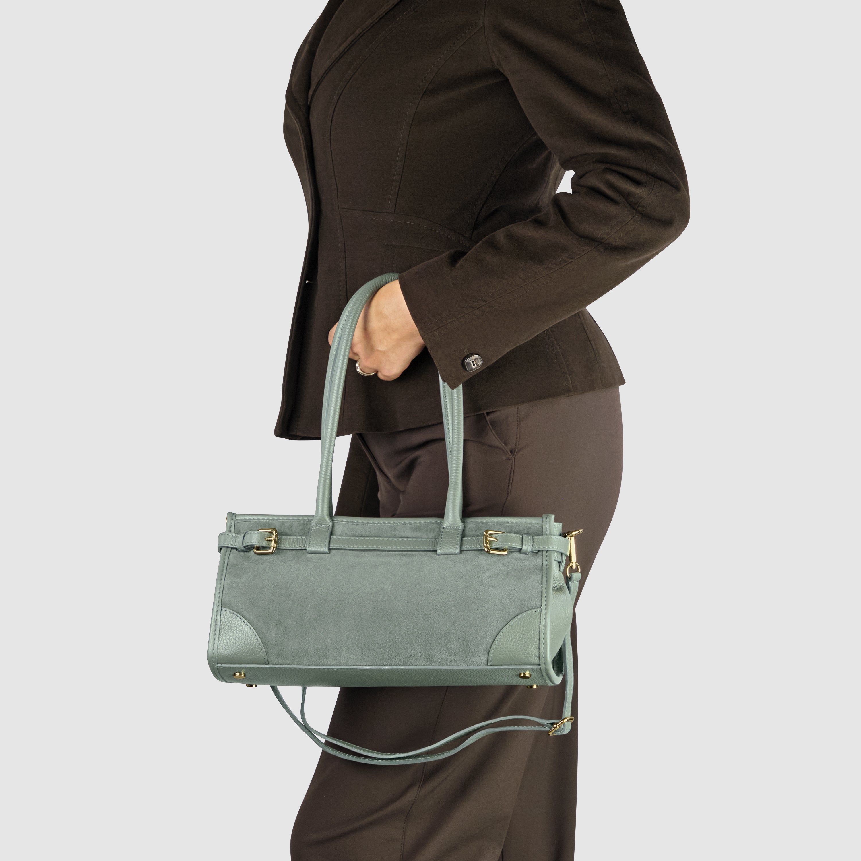 Italian Genuine Suede & Calf Leather Shoulder Bag
