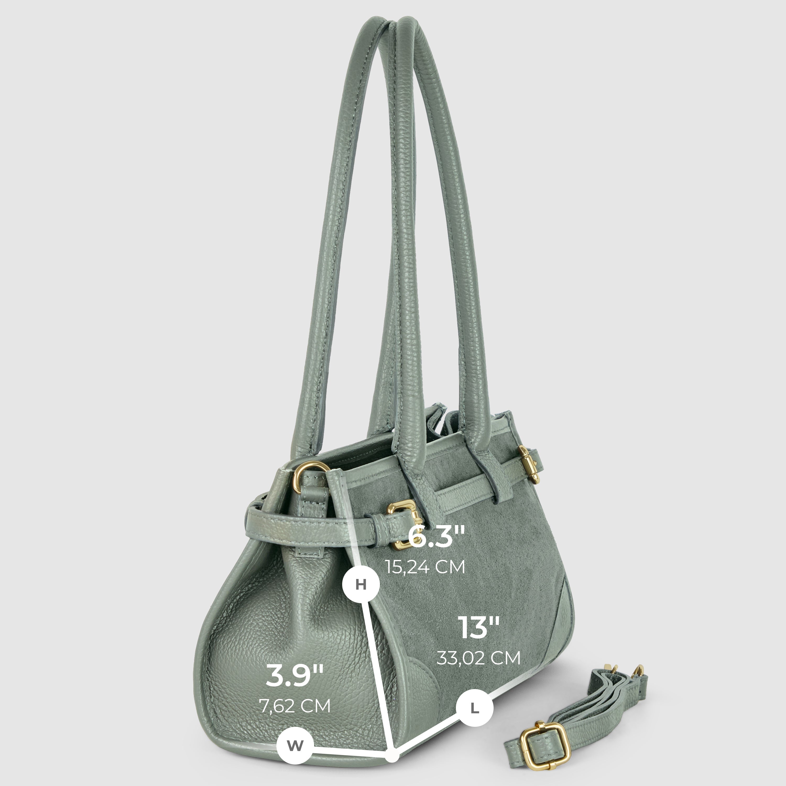 Italian Genuine Suede & Calf Leather Shoulder Bag