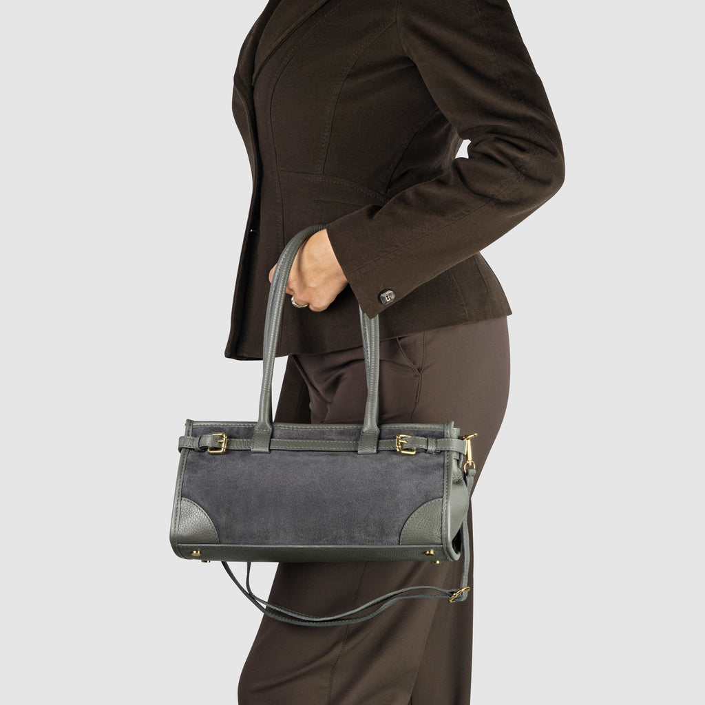 Italian Genuine Suede & Calf Leather Shoulder Bag