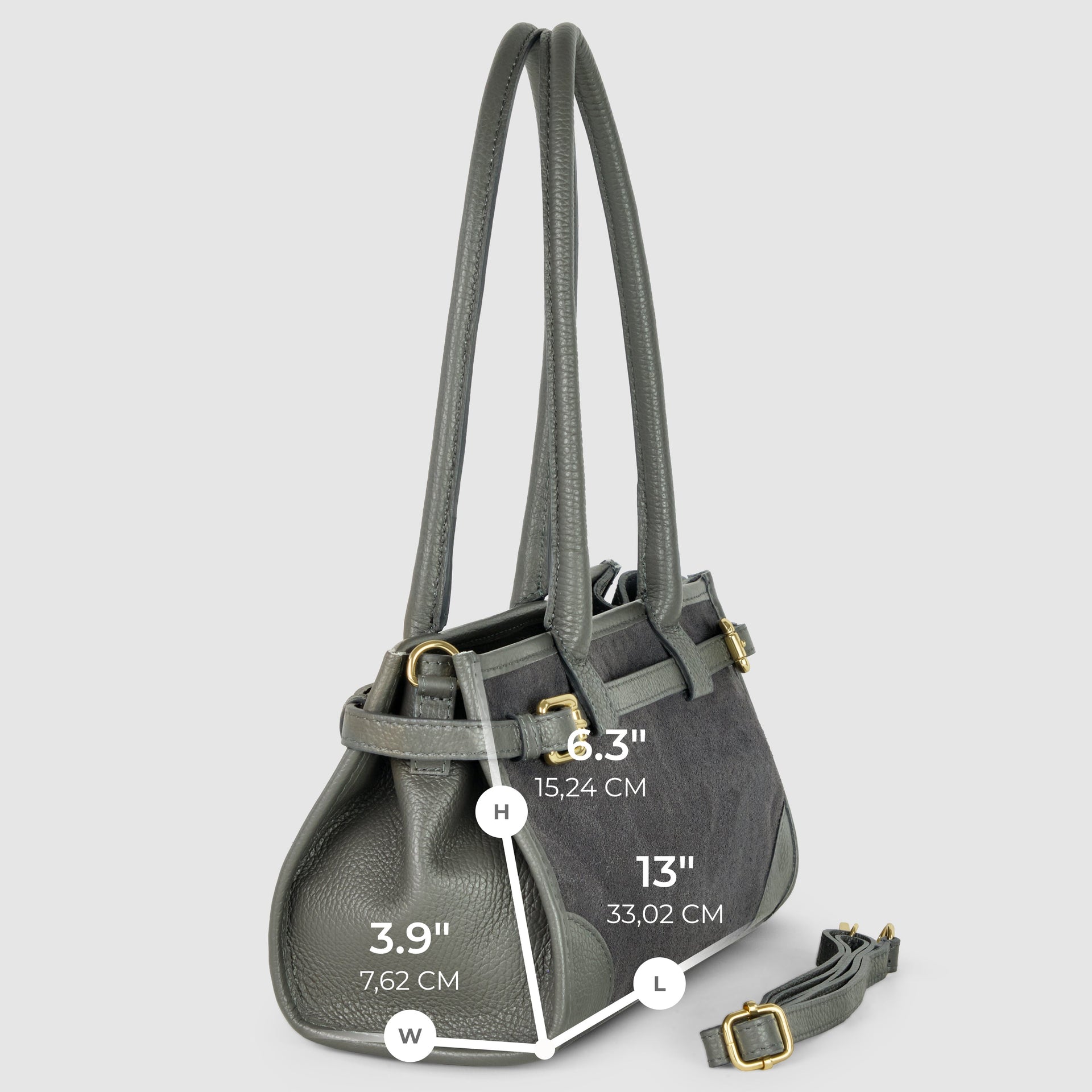 Italian Genuine Suede & Calf Leather Shoulder Bag