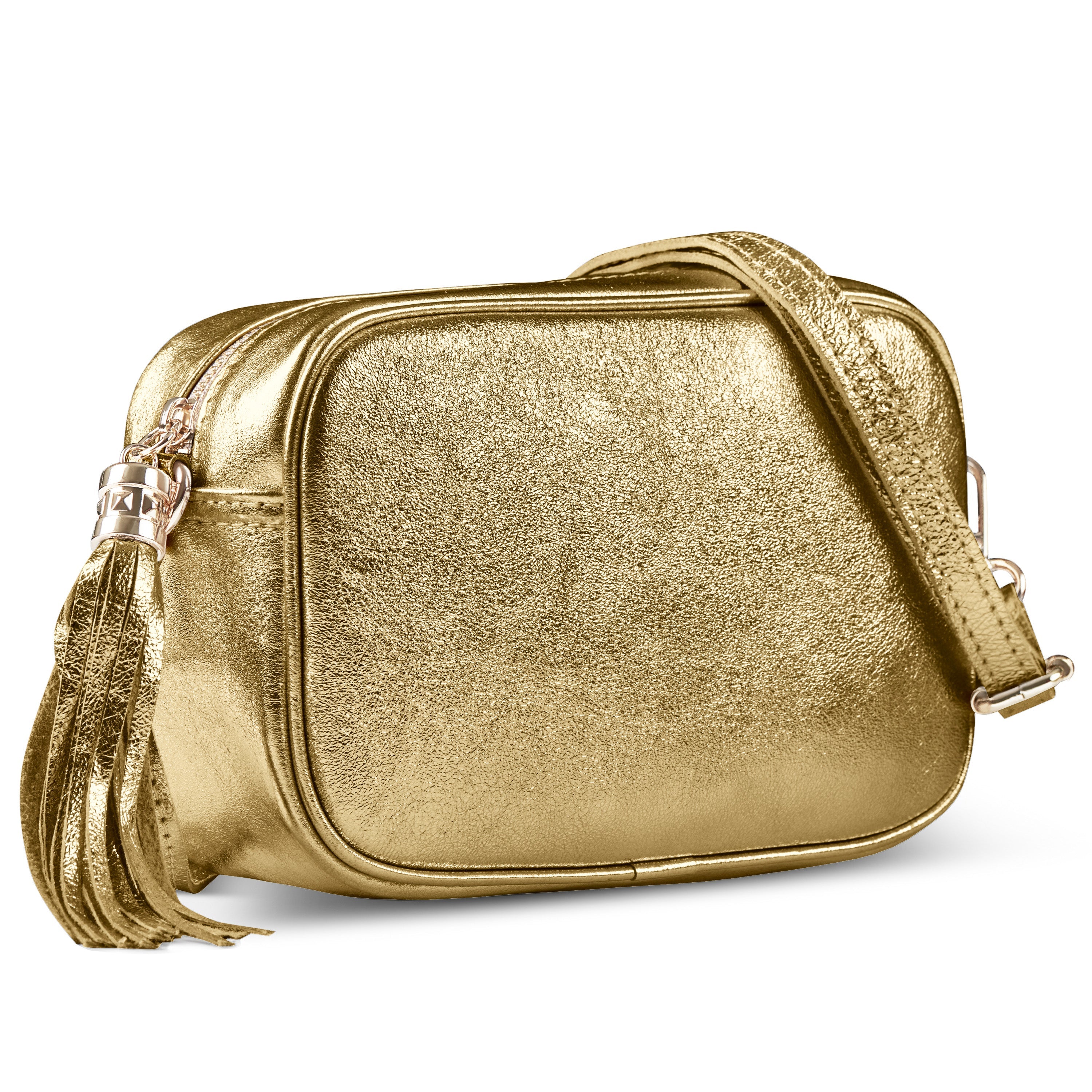Italian Genuine Metallic Suede Crossbody Bag with Tassel