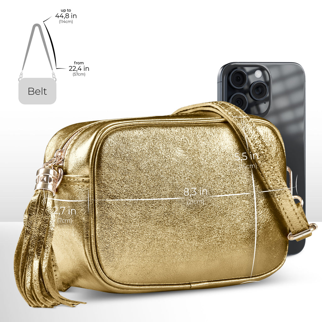 Italian Genuine Metallic Suede Crossbody Bag with Tassel