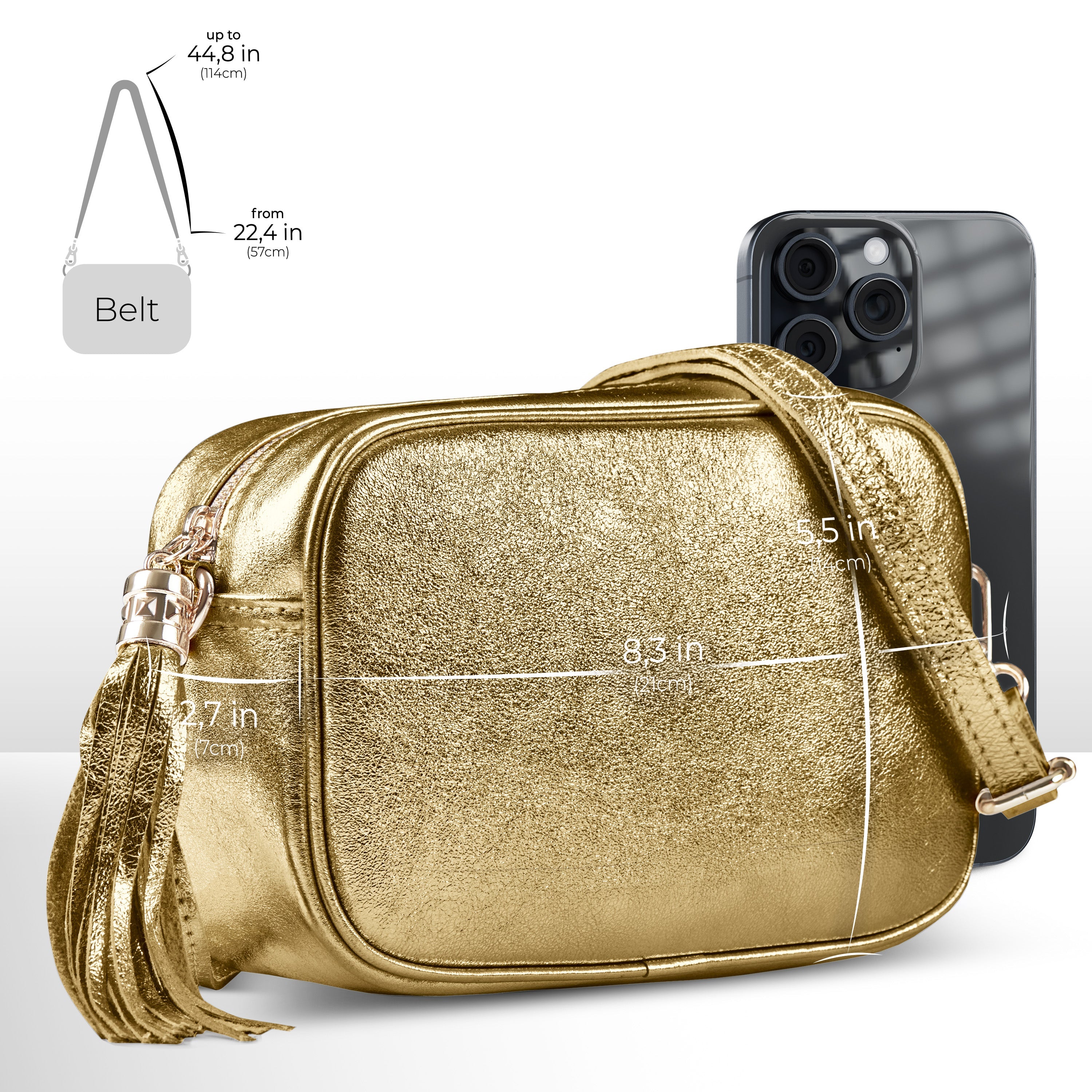 Italian Genuine Metallic Suede Crossbody Bag with Tassel