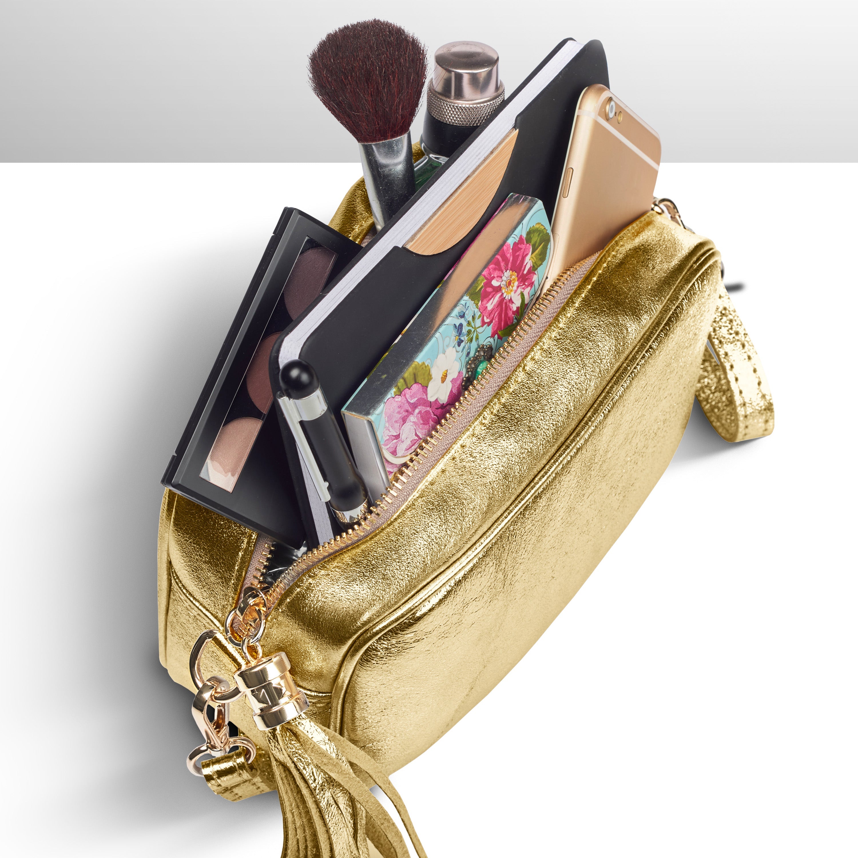 Italian Genuine Metallic Suede Crossbody Bag with Tassel