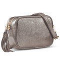Italian Genuine Metallic Suede Crossbody Bag with Tassel