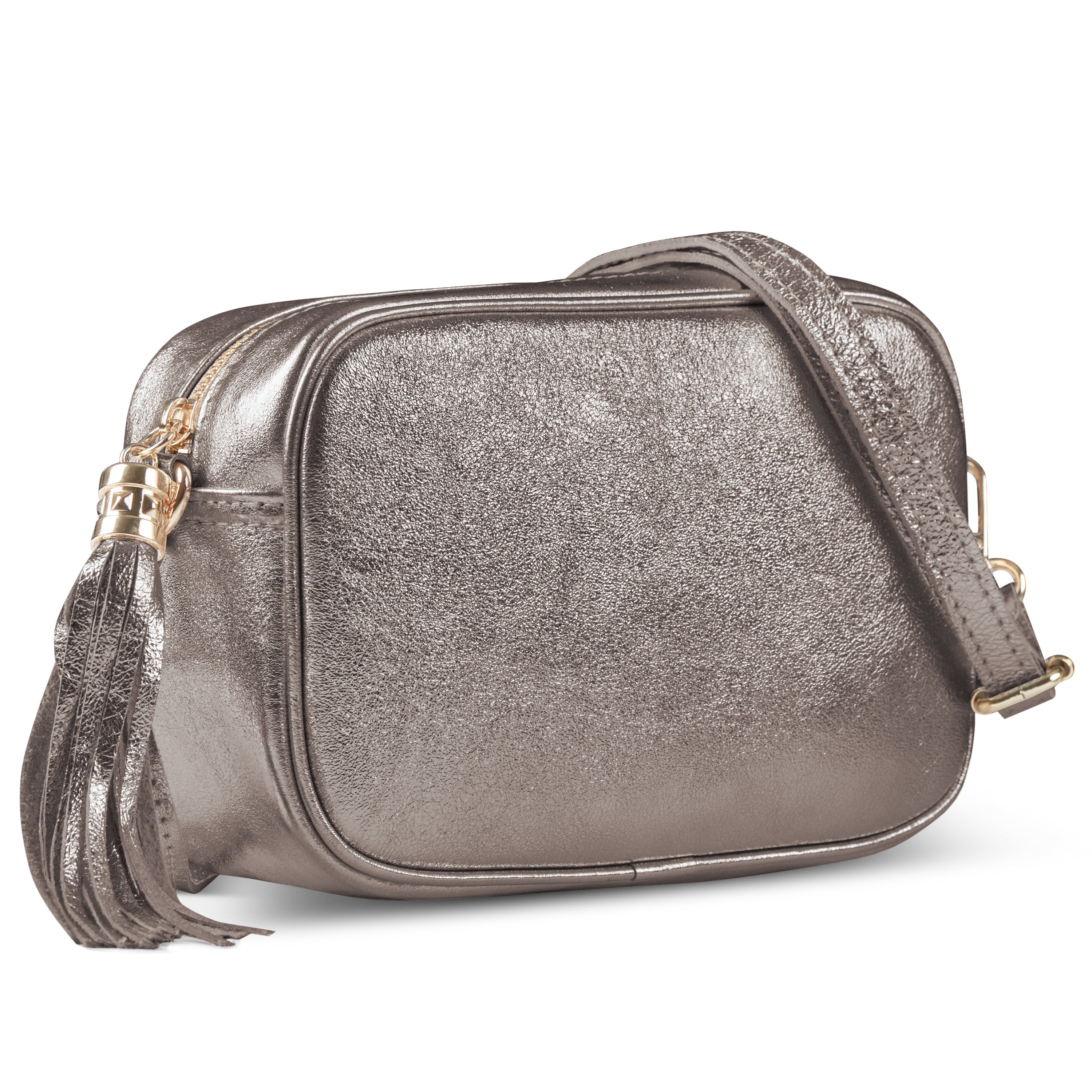Italian Genuine Metallic Suede Crossbody Bag with Tassel