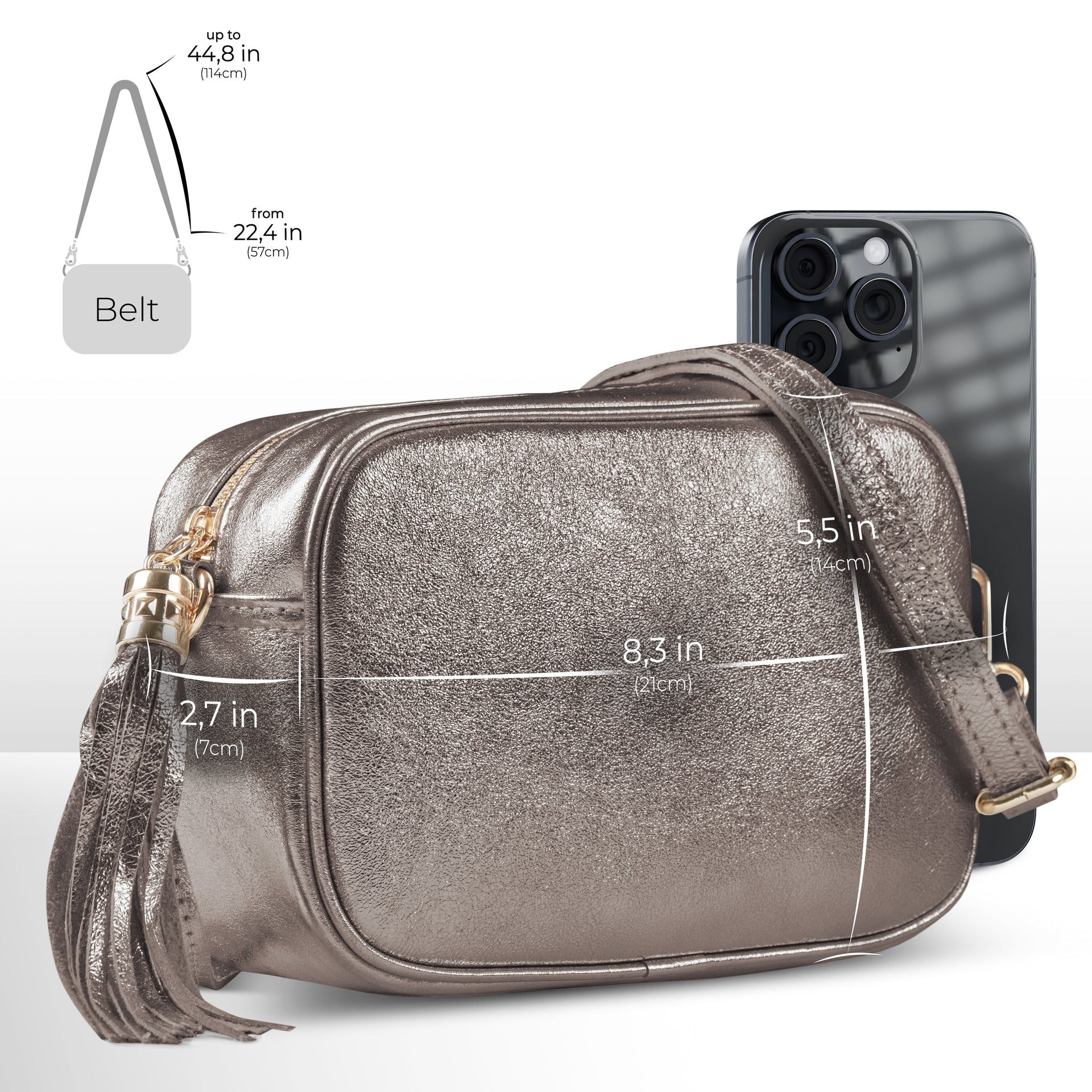 Italian Genuine Metallic Suede Crossbody Bag with Tassel