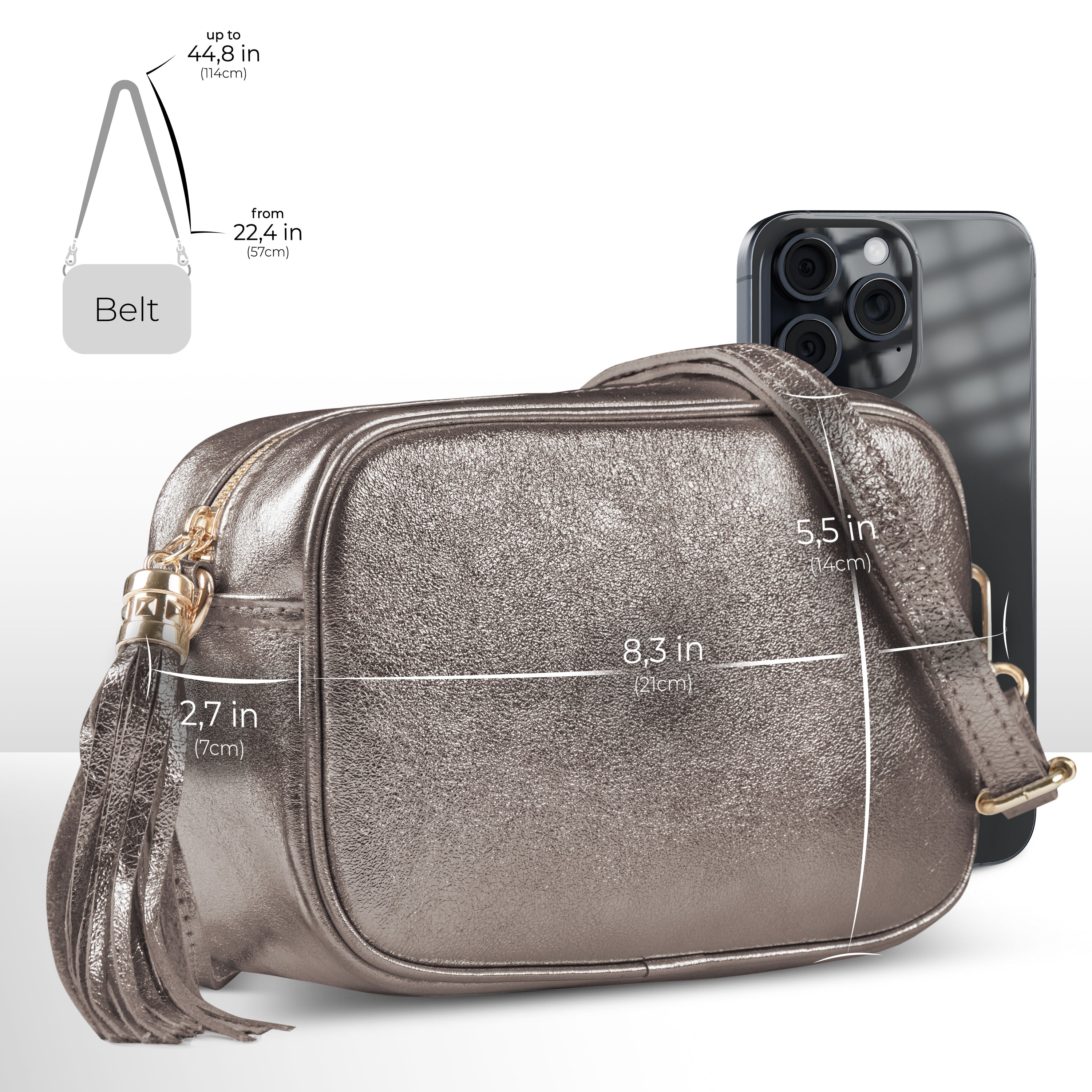Italian Genuine Metallic Suede Crossbody Bag with Tassel