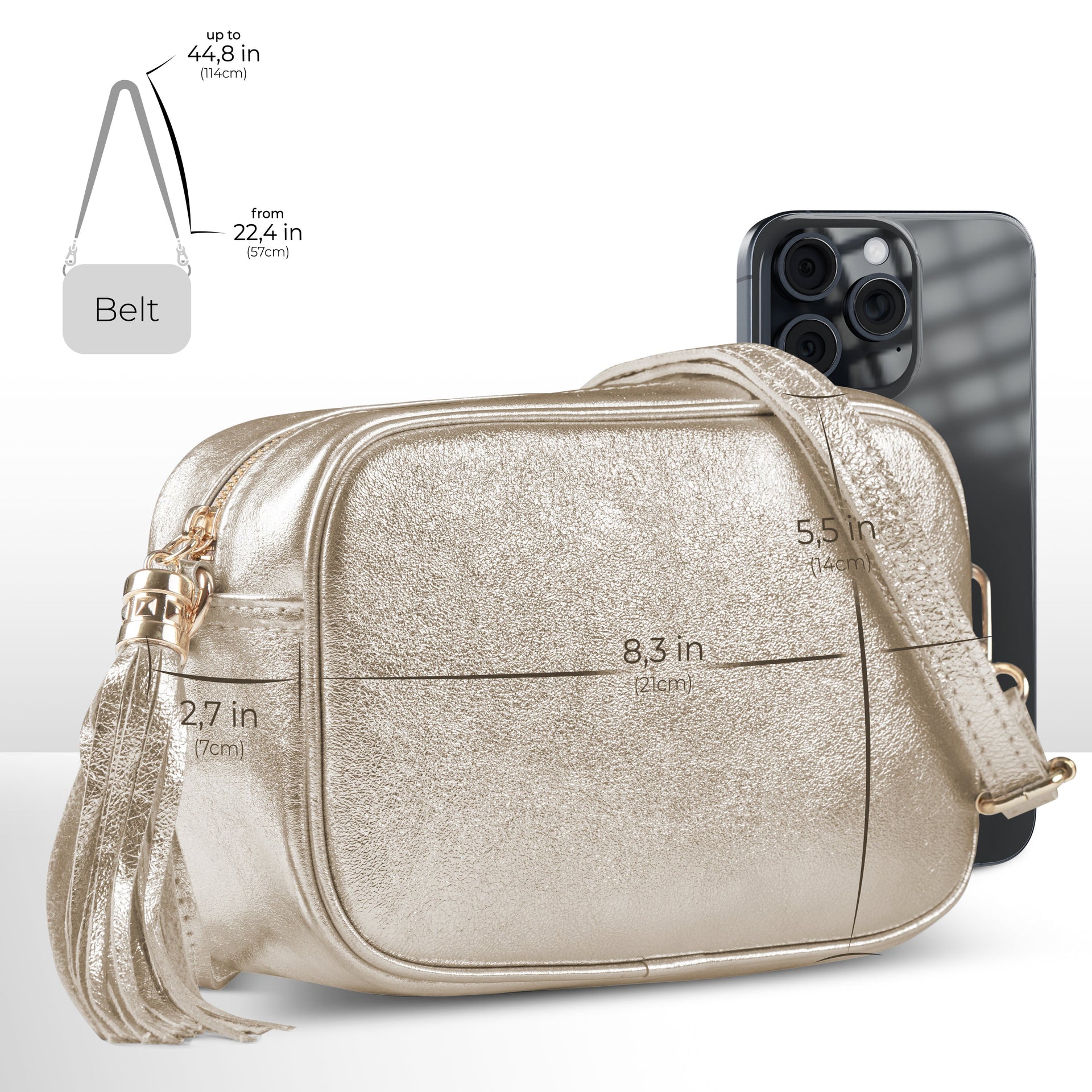 Italian Genuine Metallic Suede Crossbody Bag with Tassel