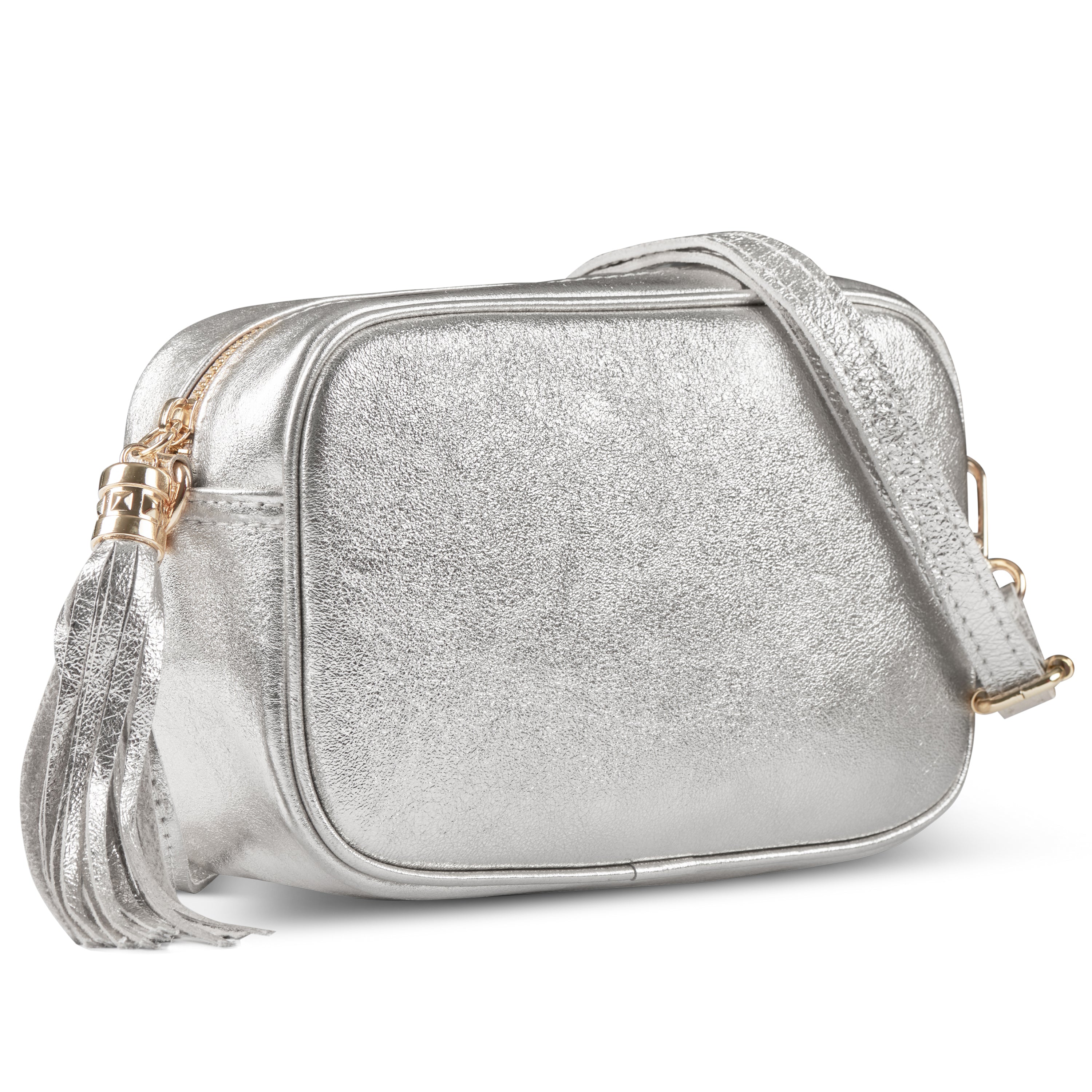 Italian Genuine Metallic Suede Crossbody Bag with Tassel