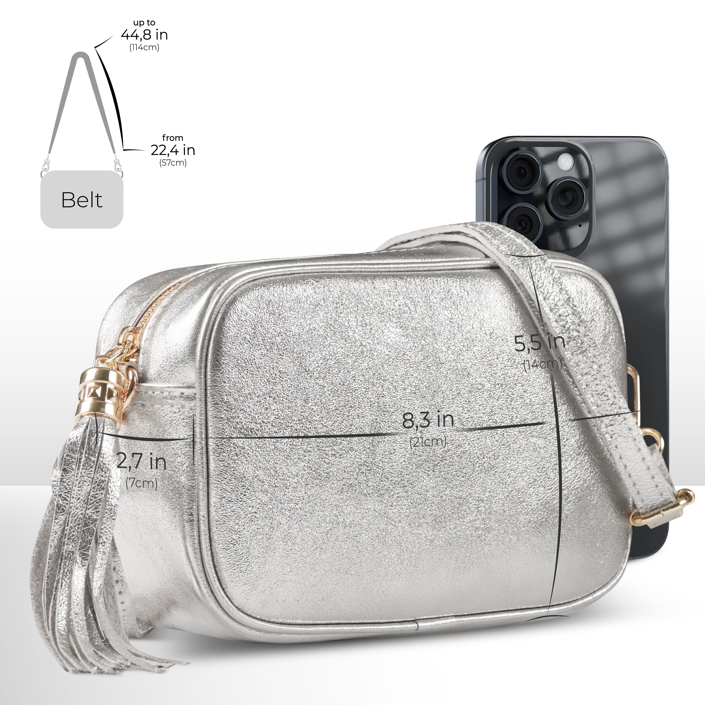 Italian Genuine Metallic Suede Crossbody Bag with Tassel