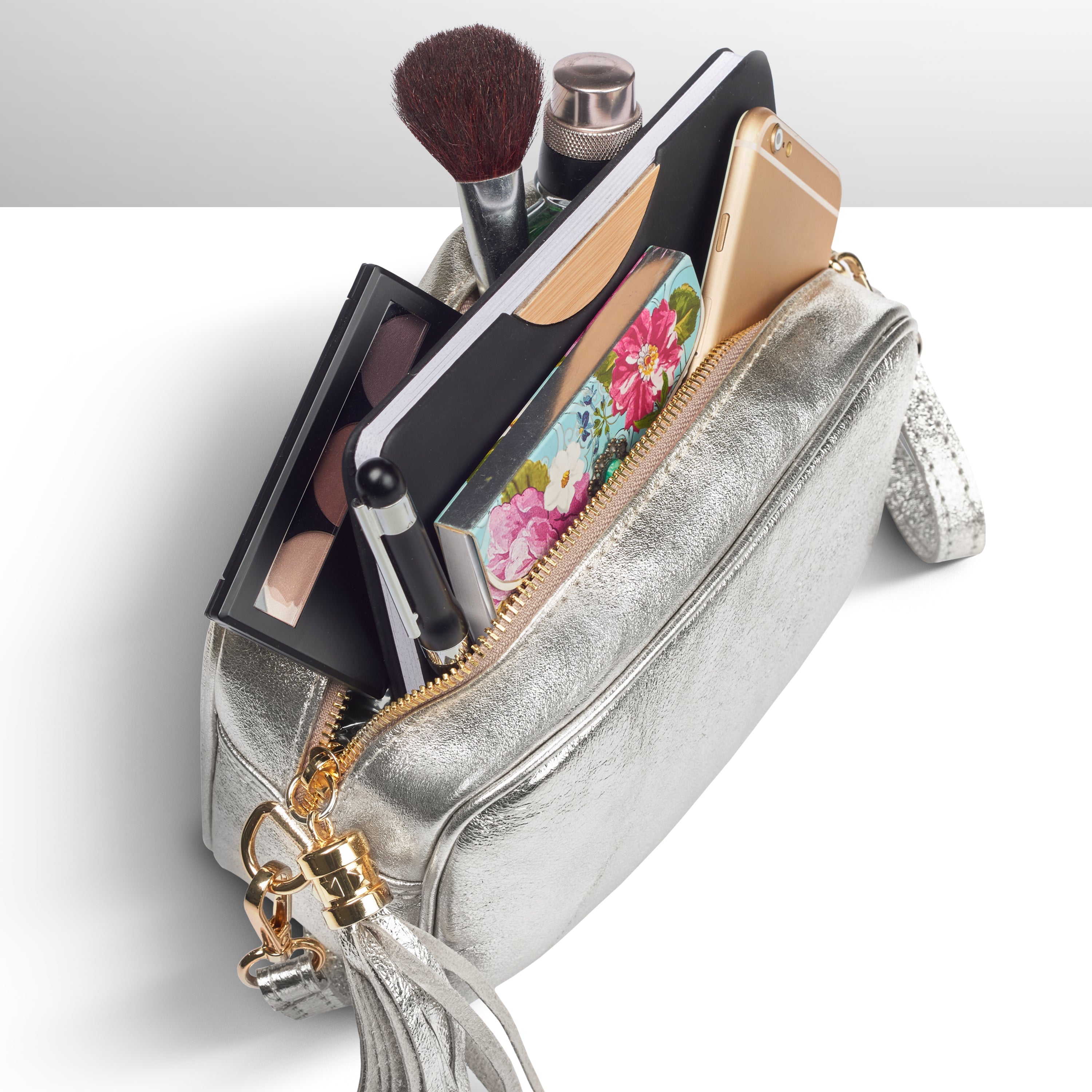 Italian Genuine Metallic Suede Crossbody Bag with Tassel