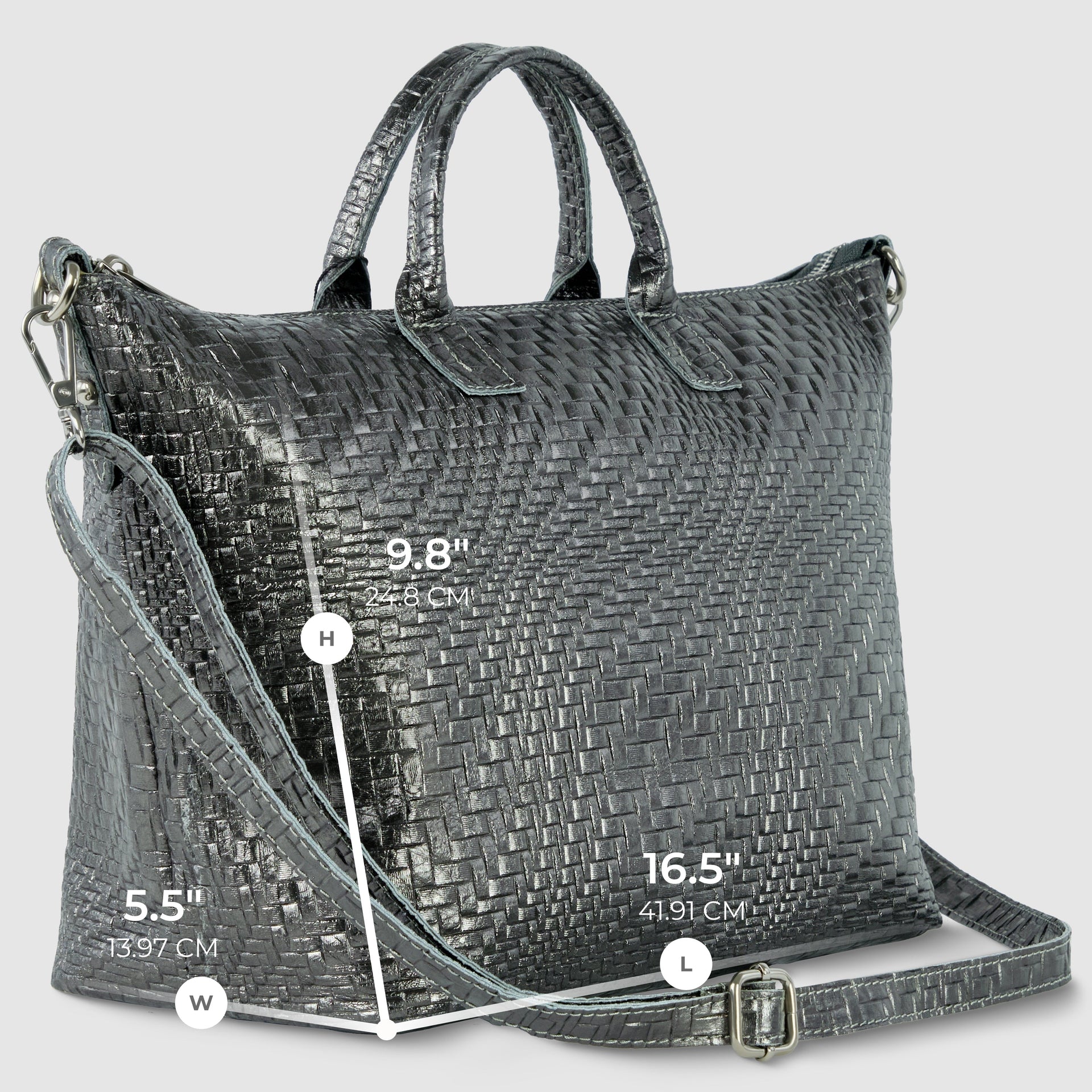 Italian Genuine Grid Metallic Suede Top-Handle Bag