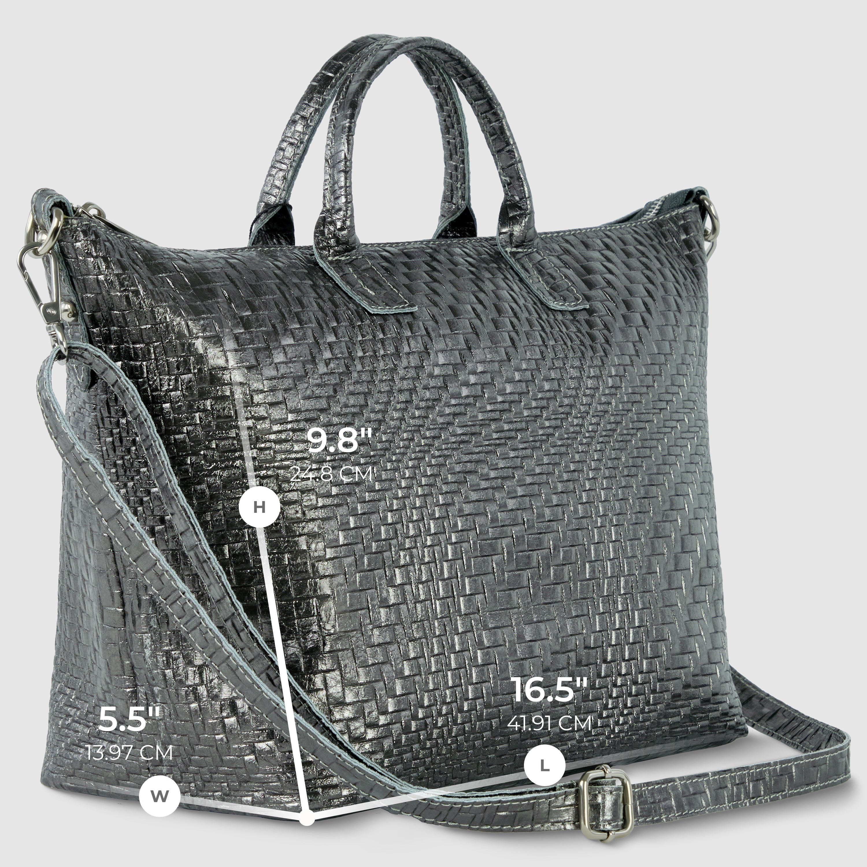 Italian Genuine Grid Metallic Suede Top-Handle Bag