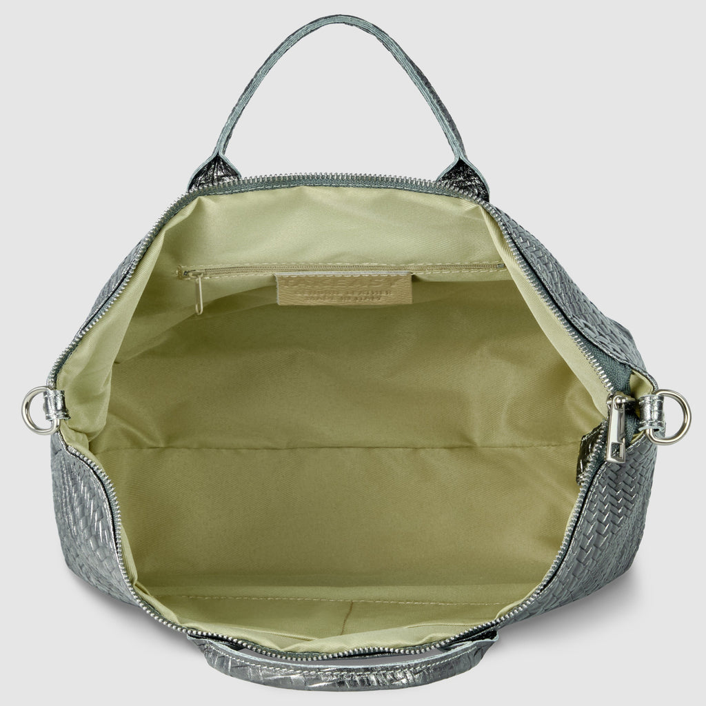 Italian Genuine Grid Metallic Suede Top-Handle Bag