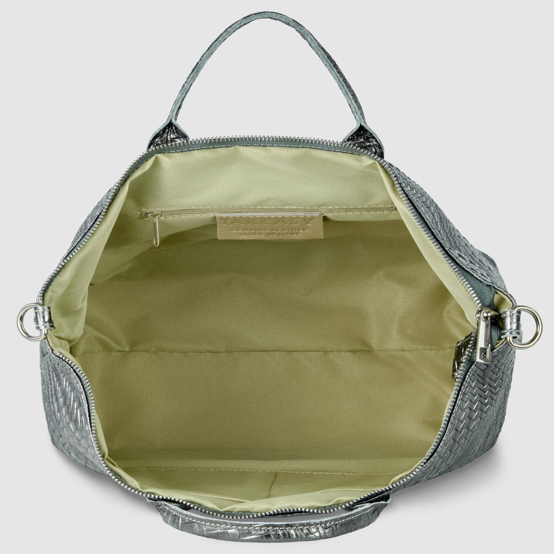 Italian Genuine Grid Metallic Suede Top-Handle Bag