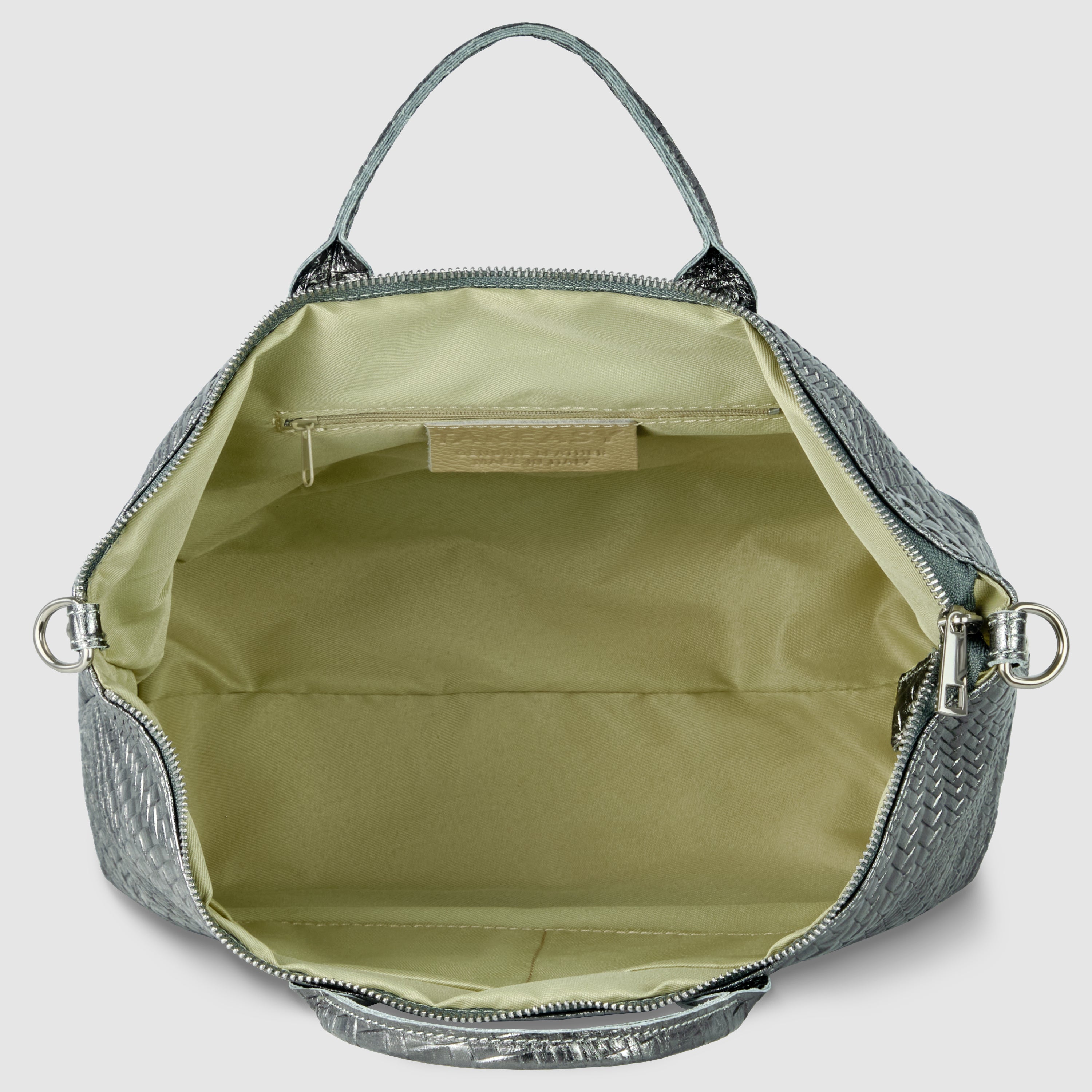 Italian Genuine Grid Metallic Suede Top-Handle Bag
