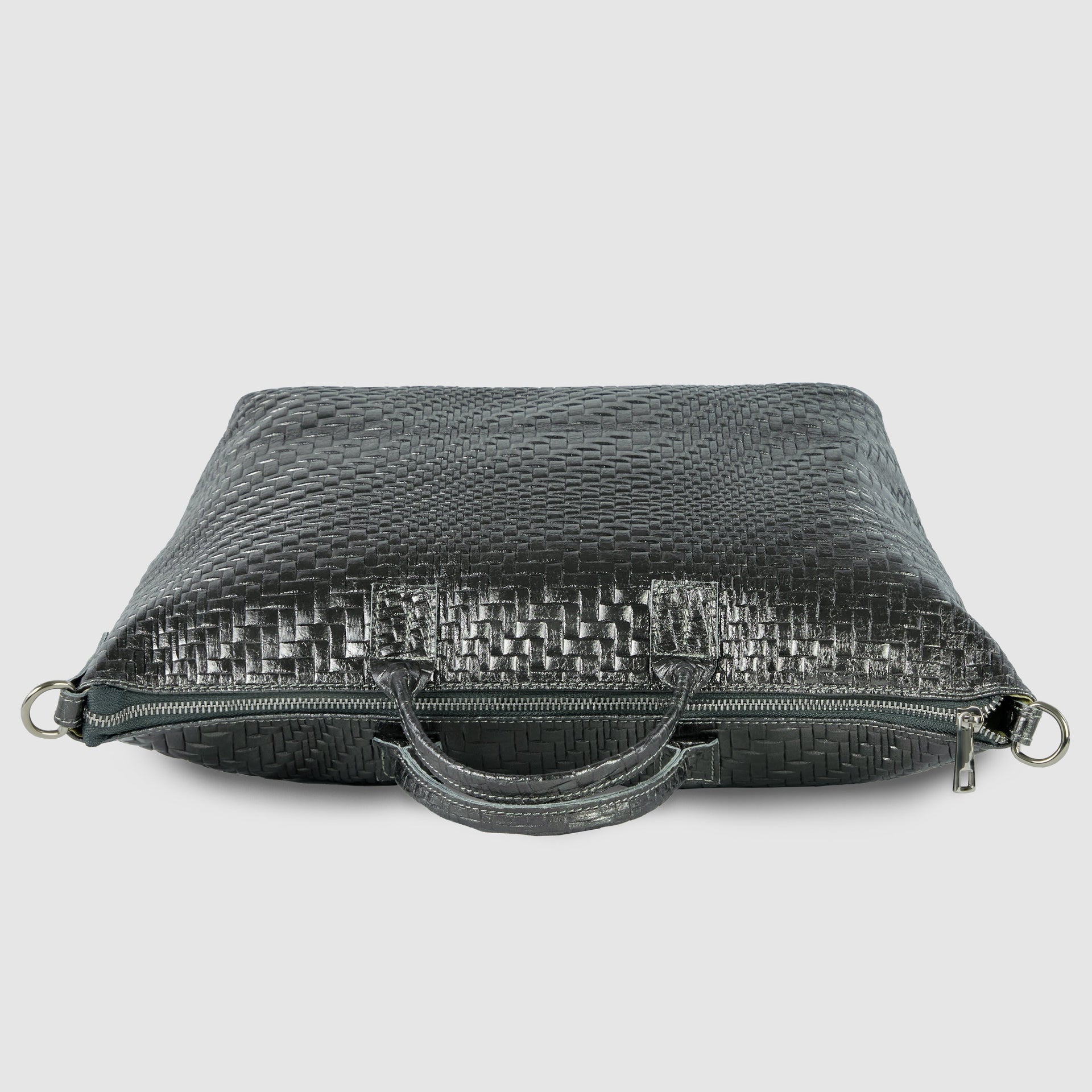 Italian Genuine Grid Metallic Suede Top-Handle Bag