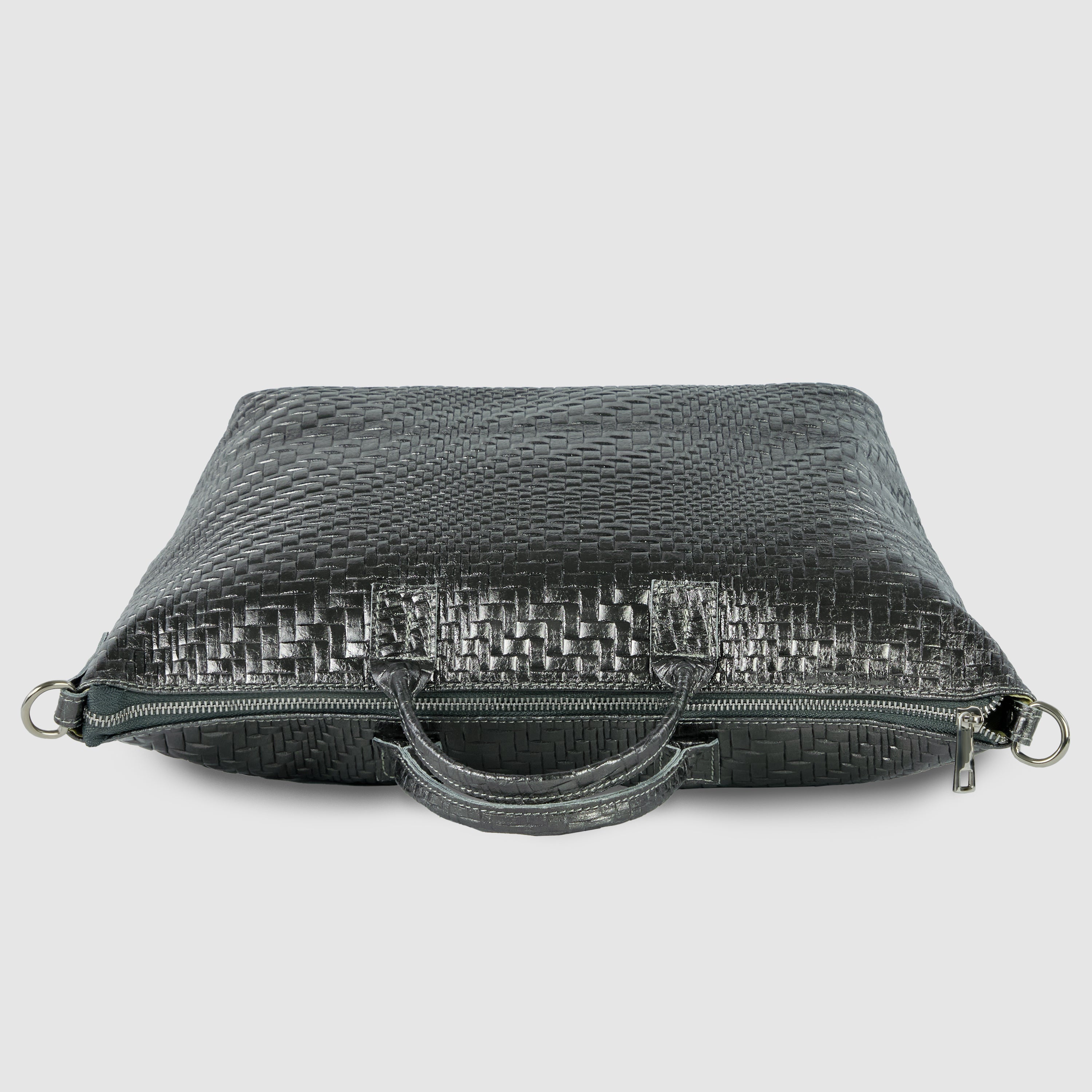 Italian Genuine Grid Metallic Suede Top-Handle Bag