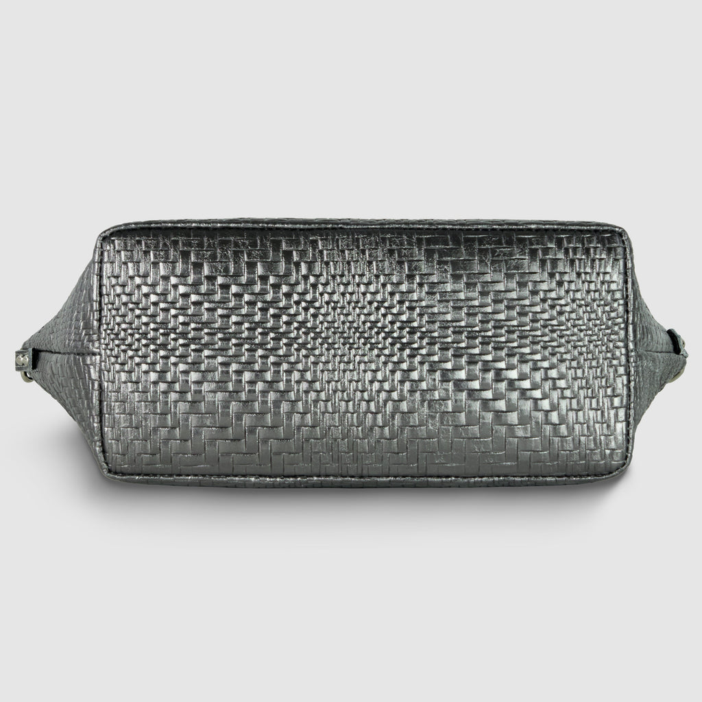 Italian Genuine Grid Metallic Suede Top-Handle Bag