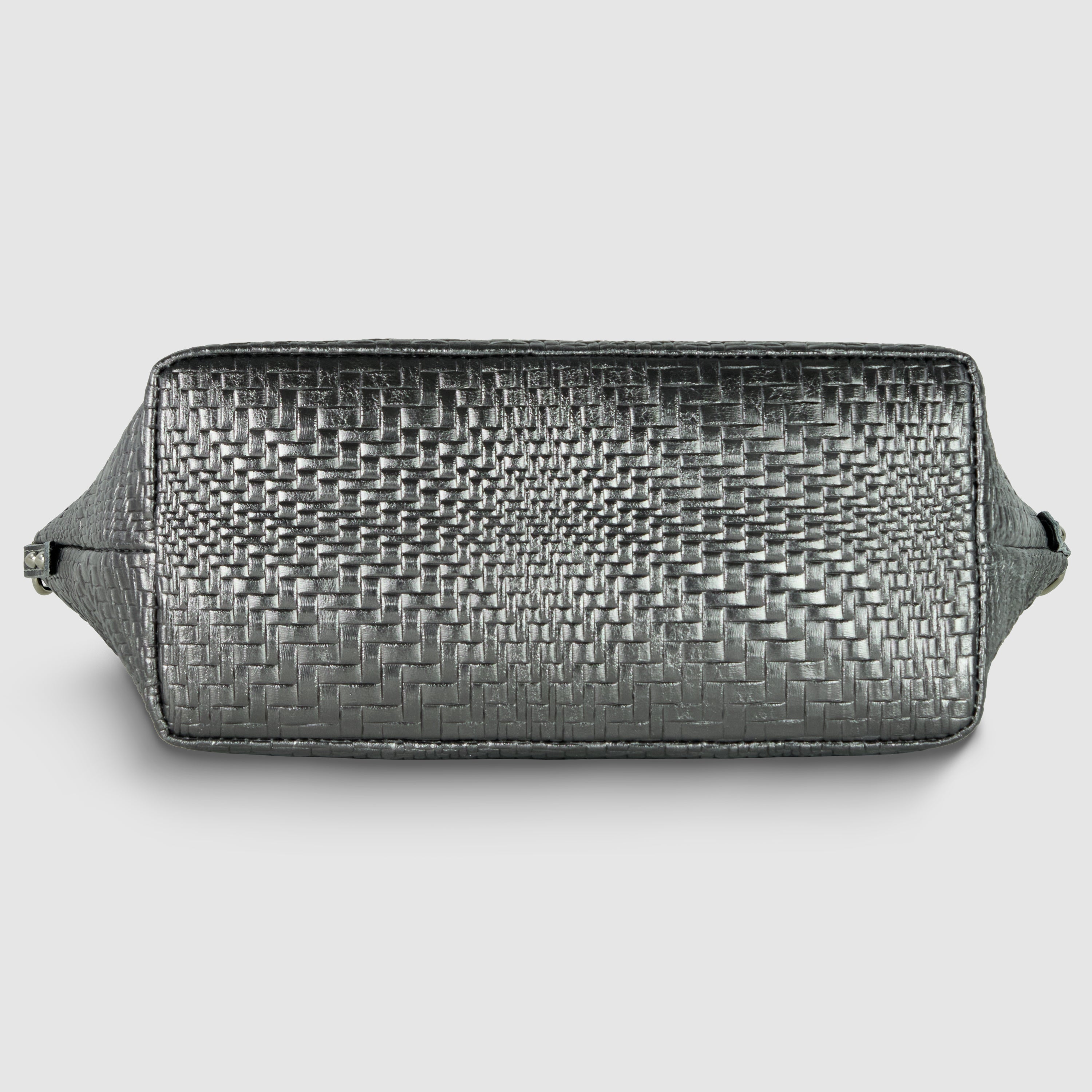 Italian Genuine Grid Metallic Suede Top-Handle Bag