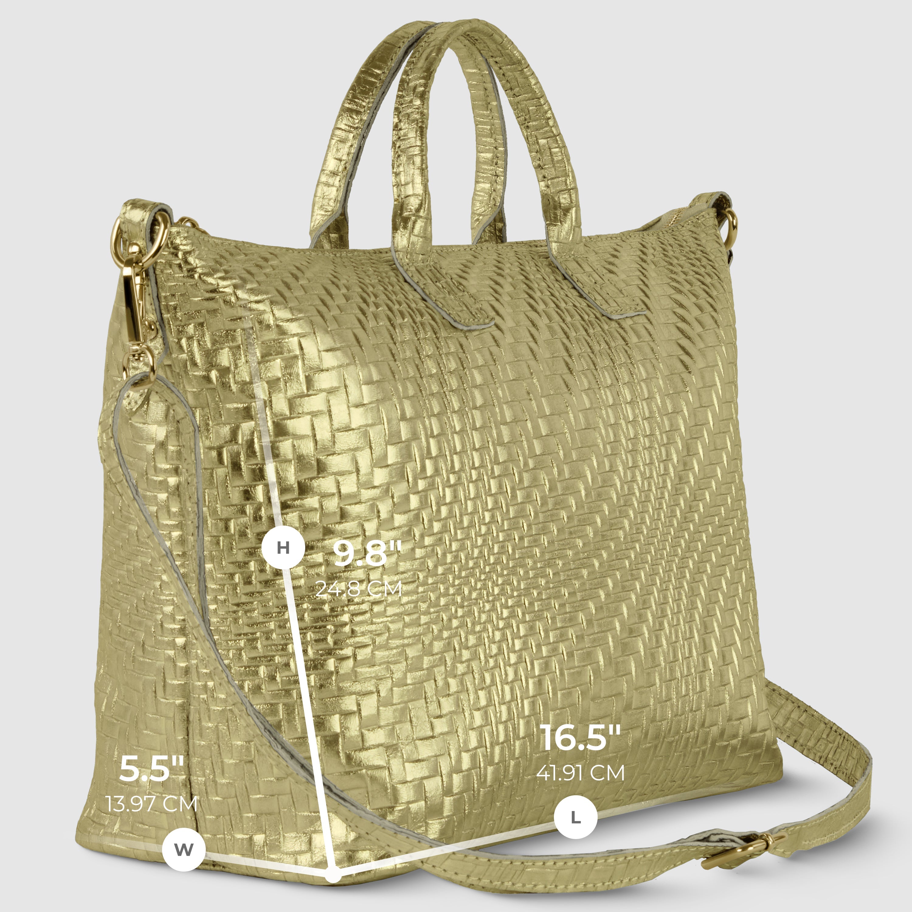 Italian Genuine Grid Metallic Suede Top-Handle Bag