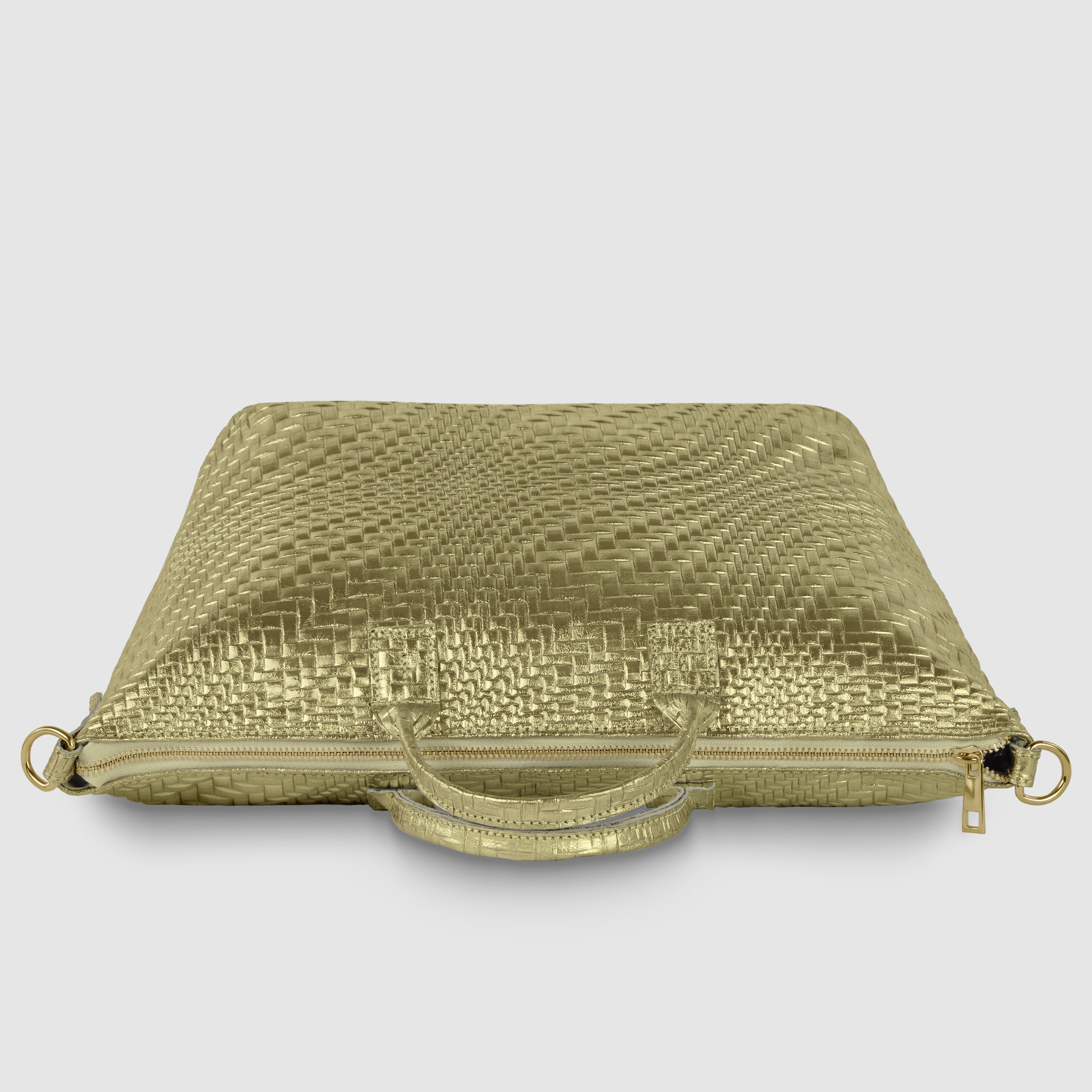 Italian Genuine Grid Metallic Suede Top-Handle Bag