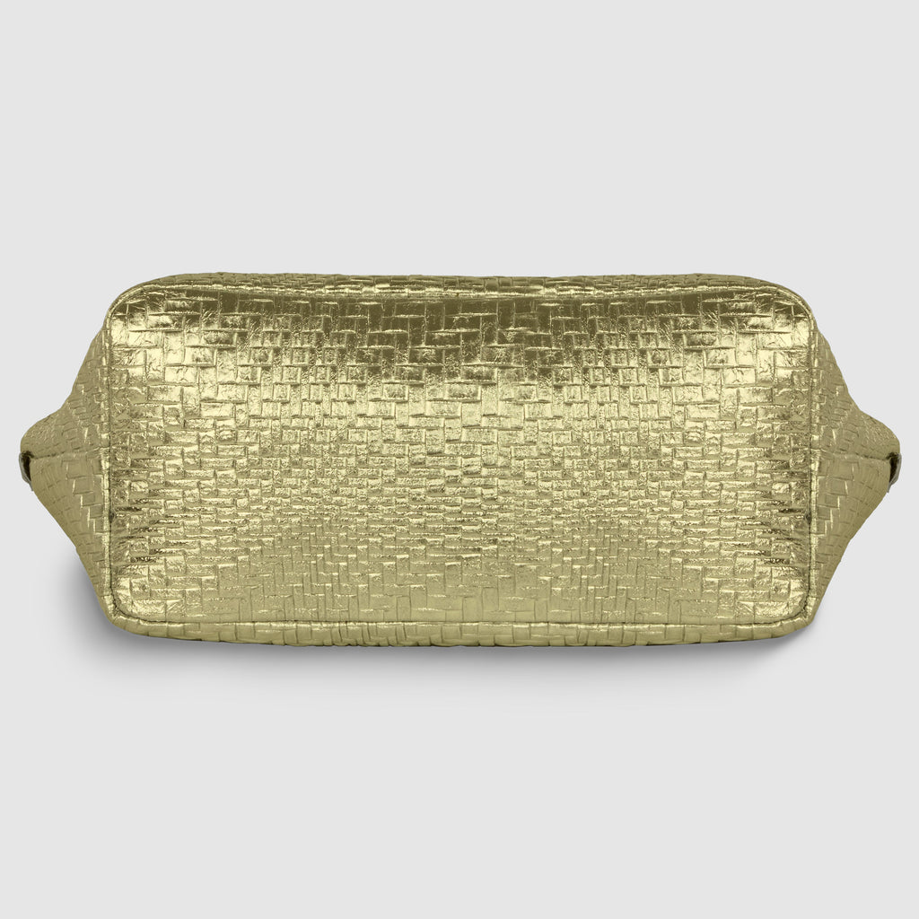 Italian Genuine Grid Metallic Suede Top-Handle Bag