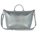 Italian Genuine Grid Metallic Suede Top-Handle Bag