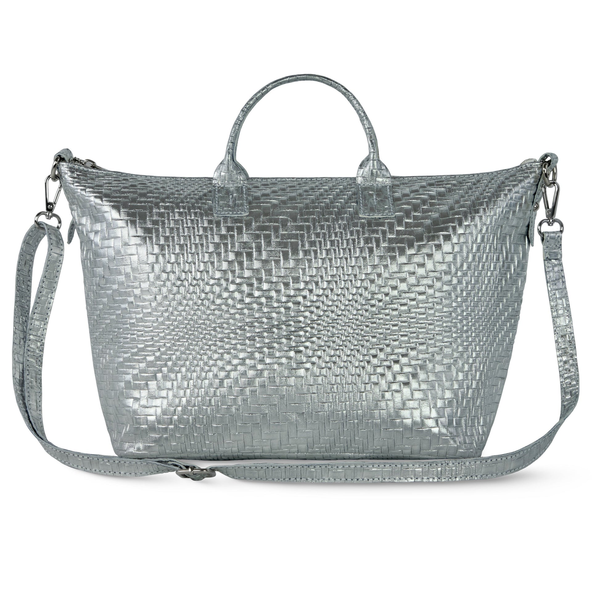 Italian Genuine Grid Metallic Suede Top-Handle Bag