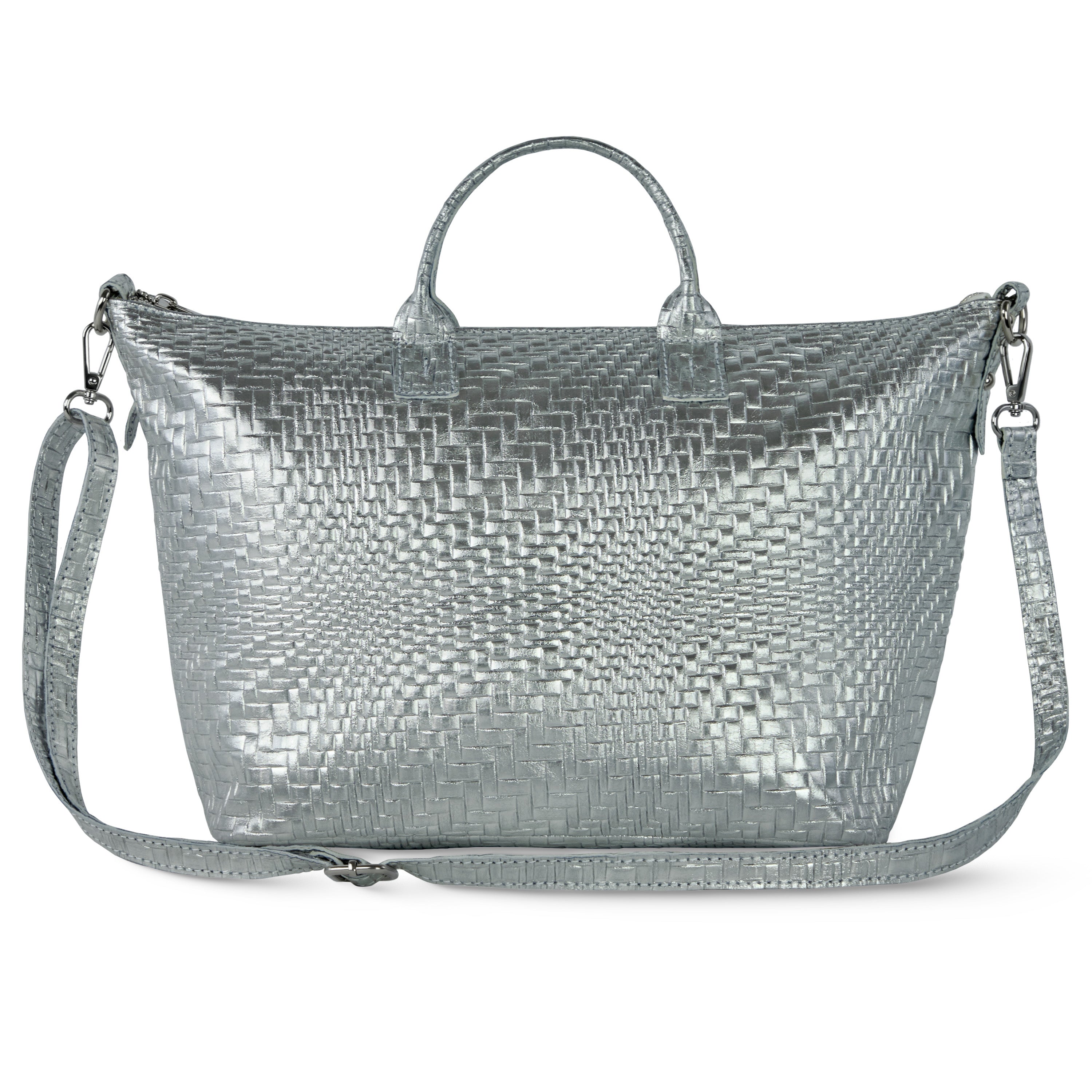 Italian Genuine Grid Metallic Suede Top-Handle Bag