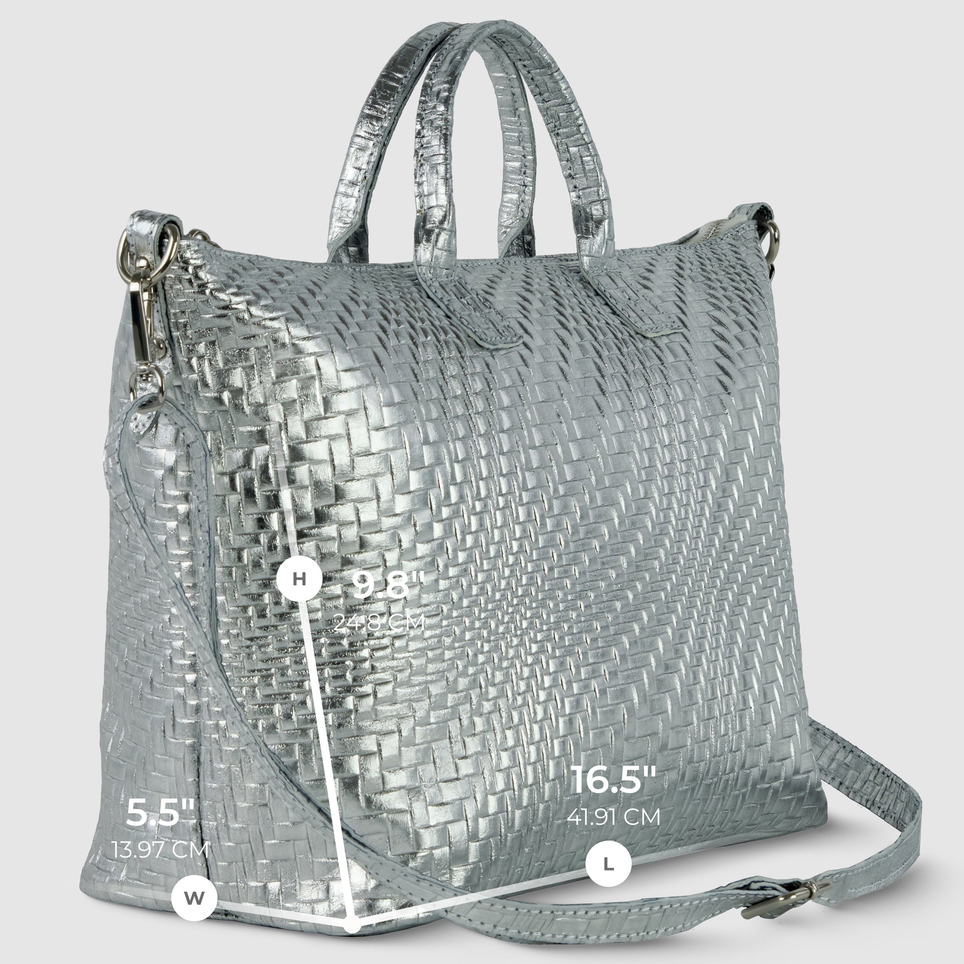 Italian Genuine Grid Metallic Suede Top-Handle Bag