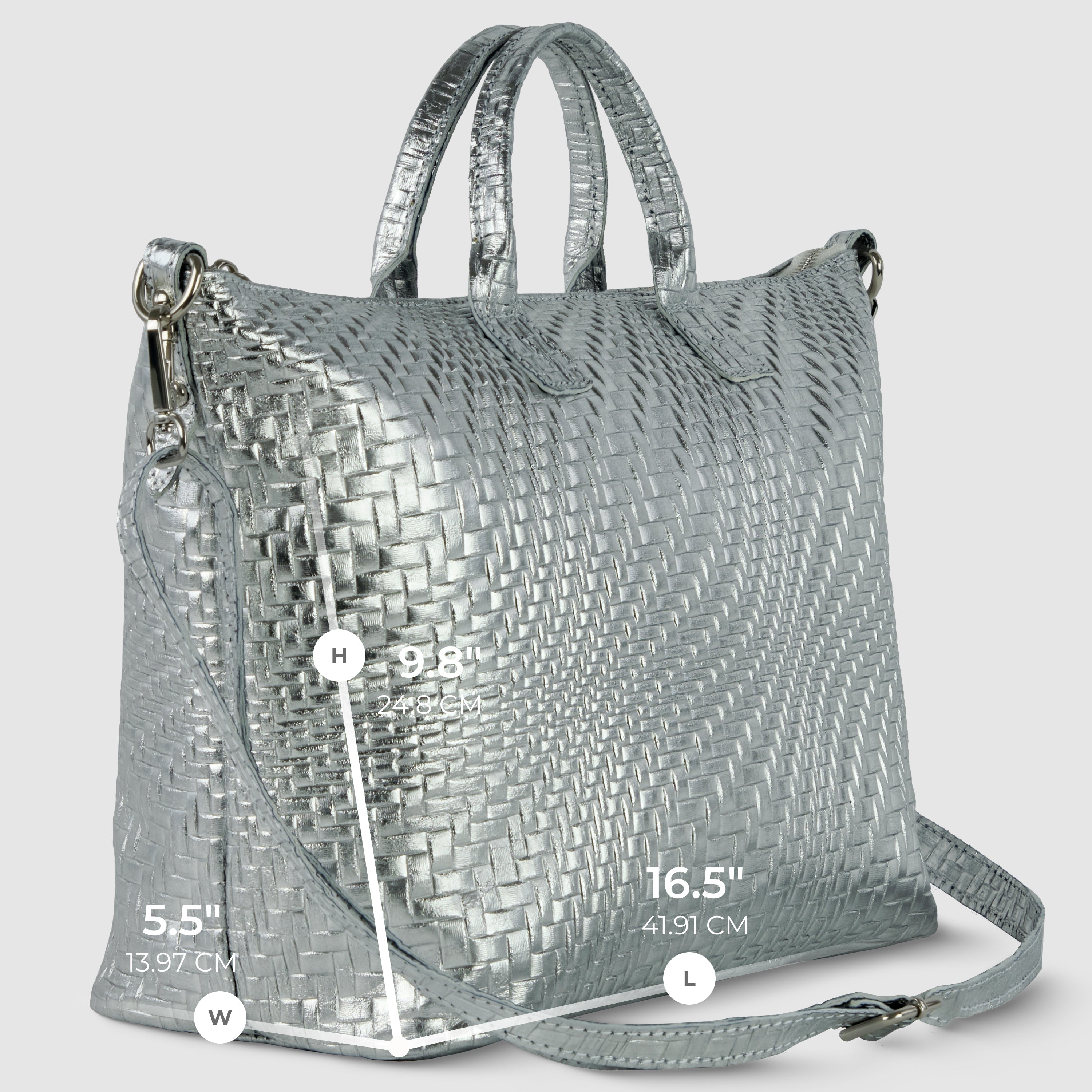 Italian Genuine Grid Metallic Suede Top-Handle Bag