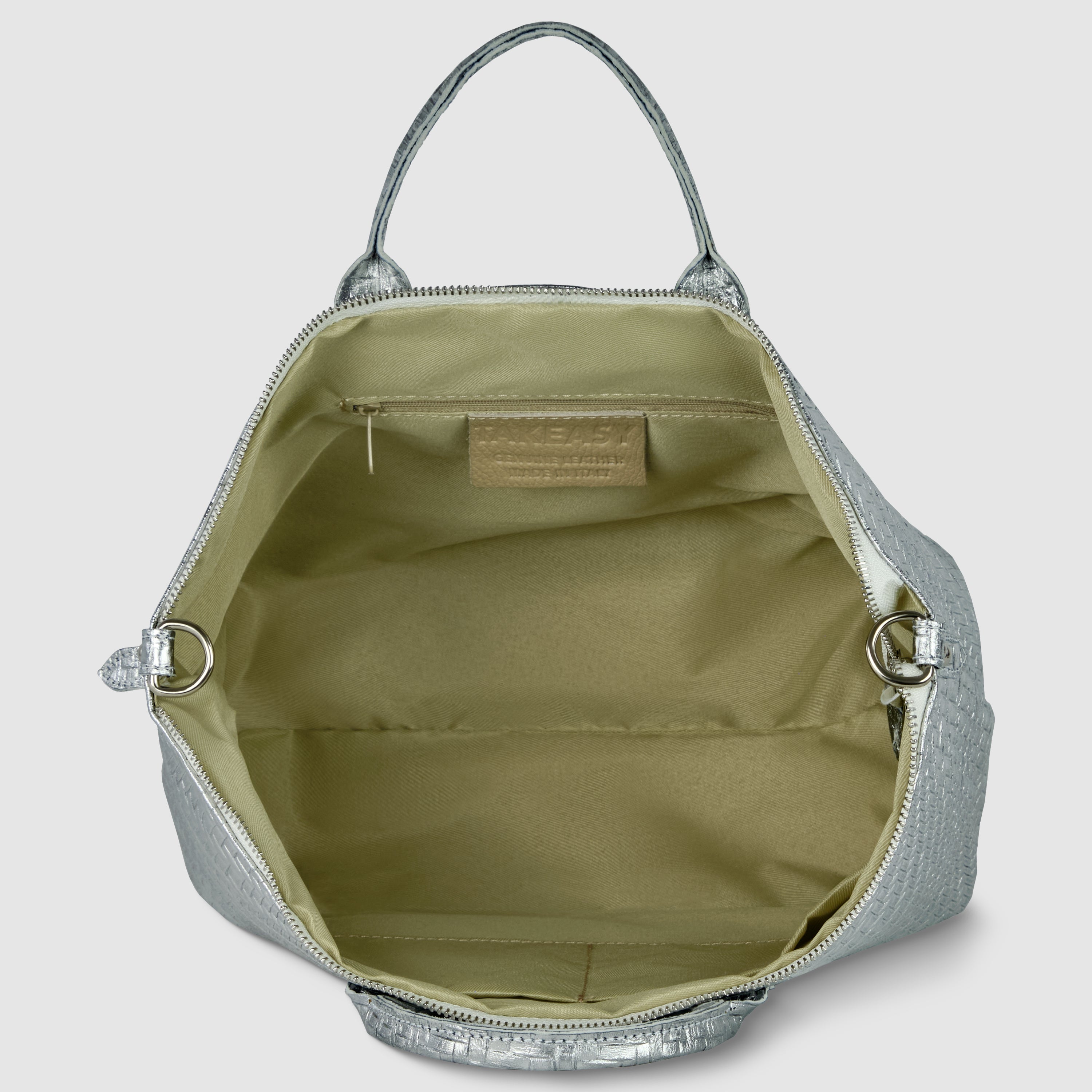 Italian Genuine Grid Metallic Suede Top-Handle Bag
