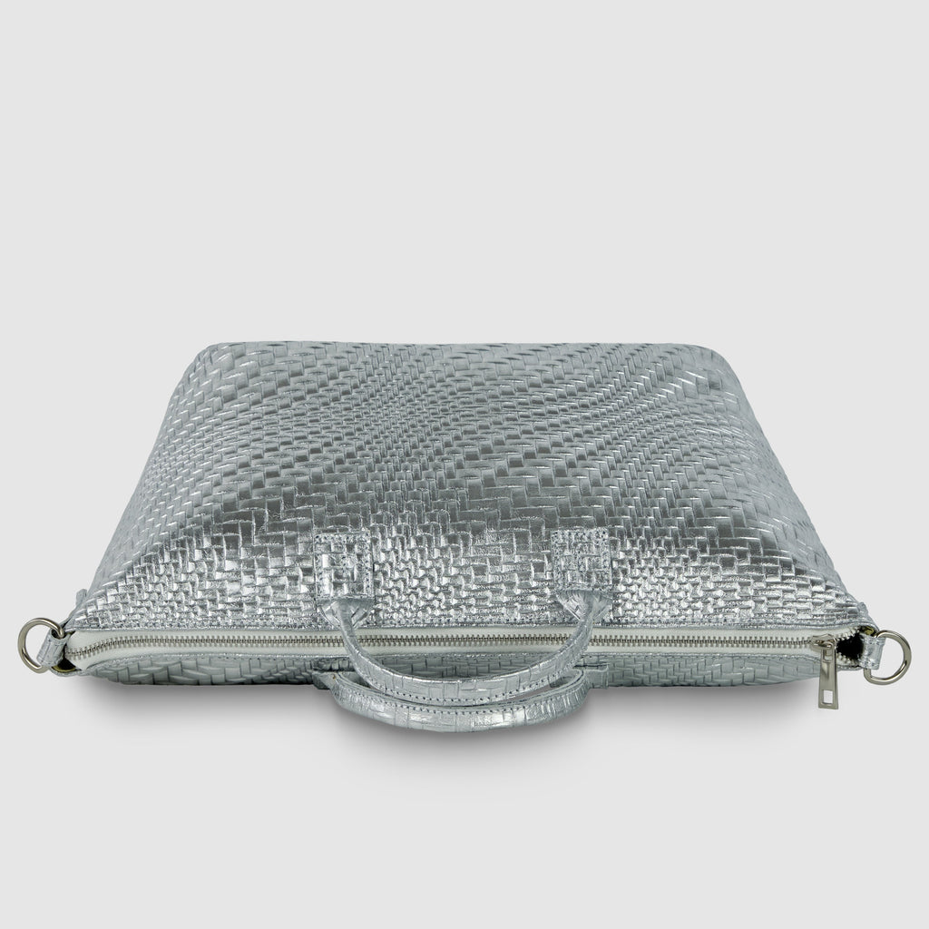 Italian Genuine Grid Metallic Suede Top-Handle Bag