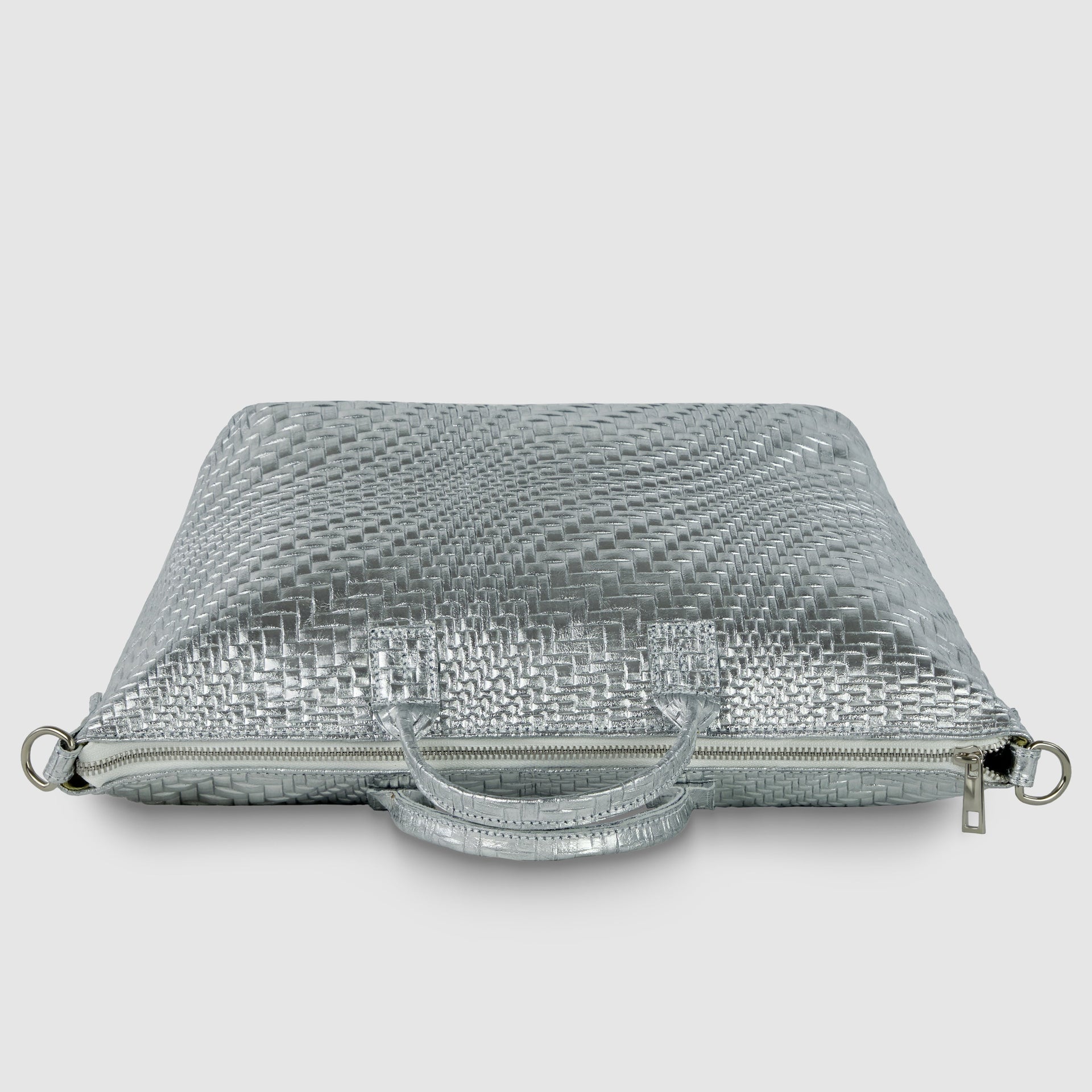 Italian Genuine Grid Metallic Suede Top-Handle Bag