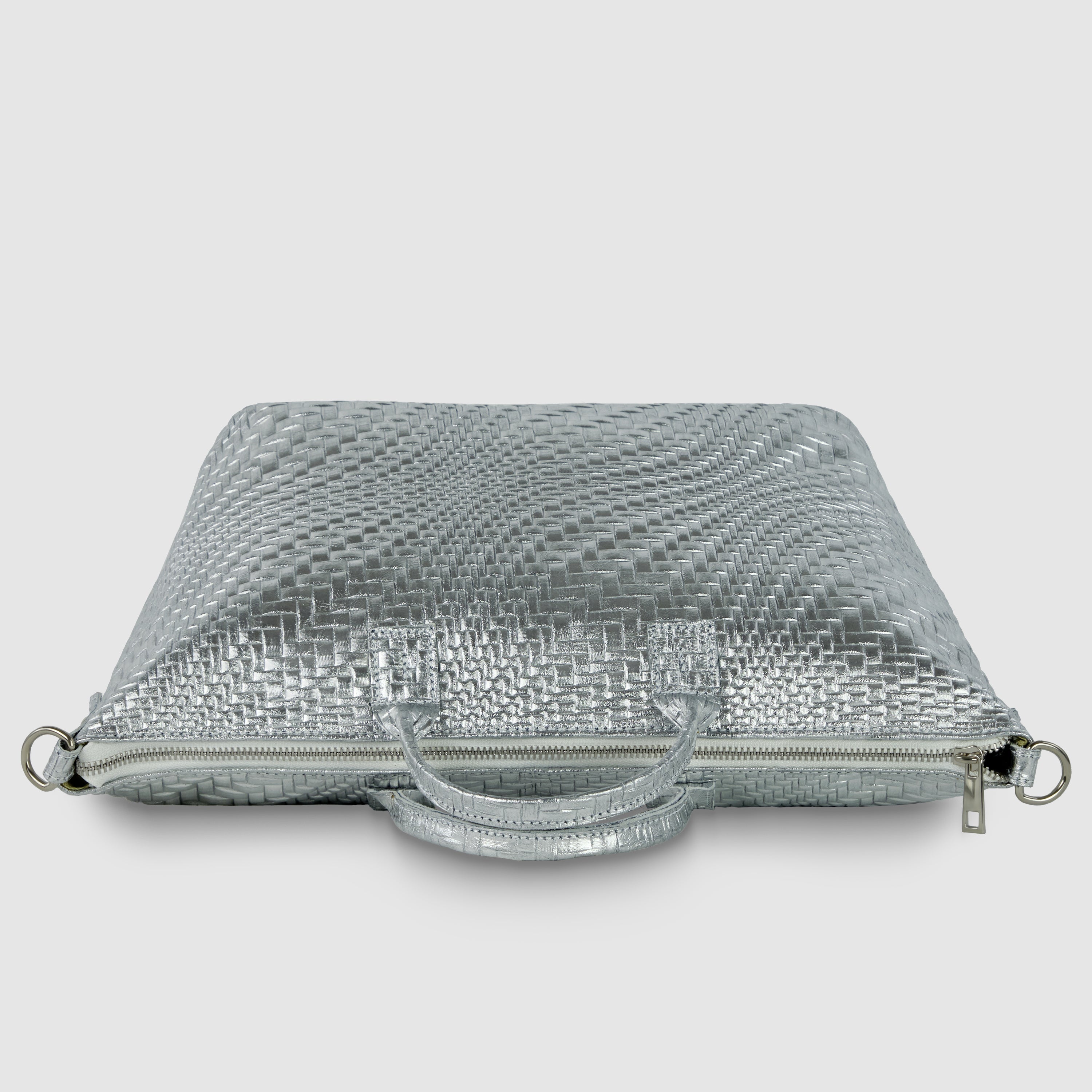 Italian Genuine Grid Metallic Suede Top-Handle Bag