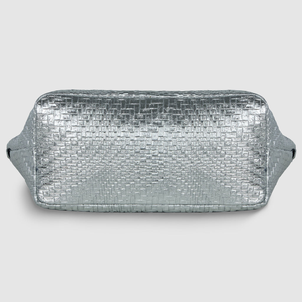 Italian Genuine Grid Metallic Suede Top-Handle Bag