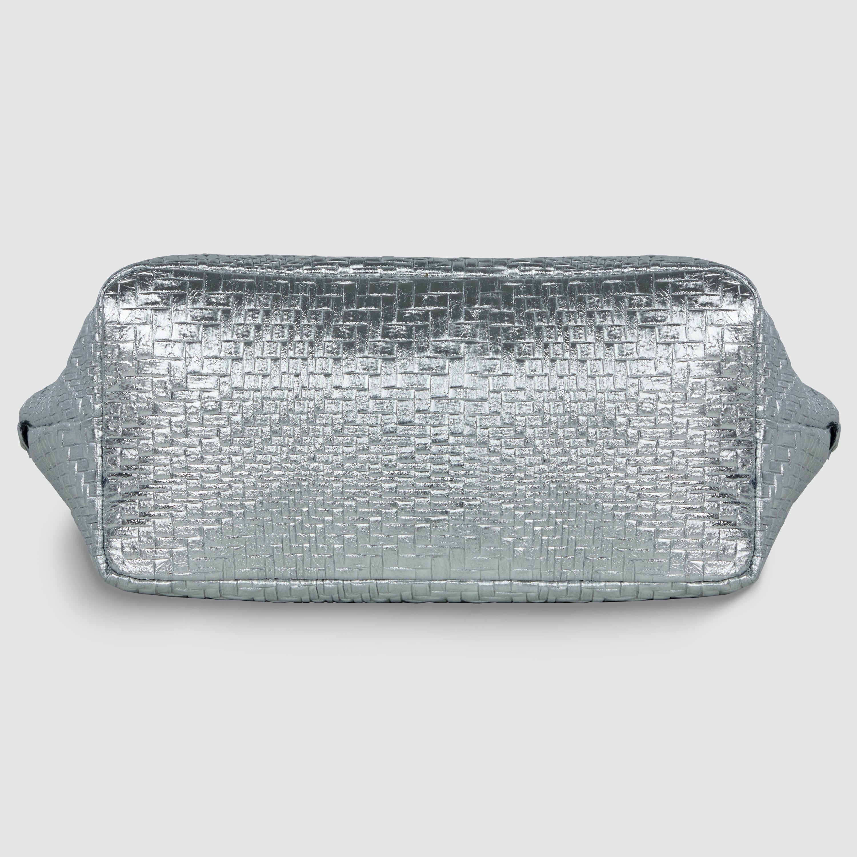 Italian Genuine Grid Metallic Suede Top-Handle Bag