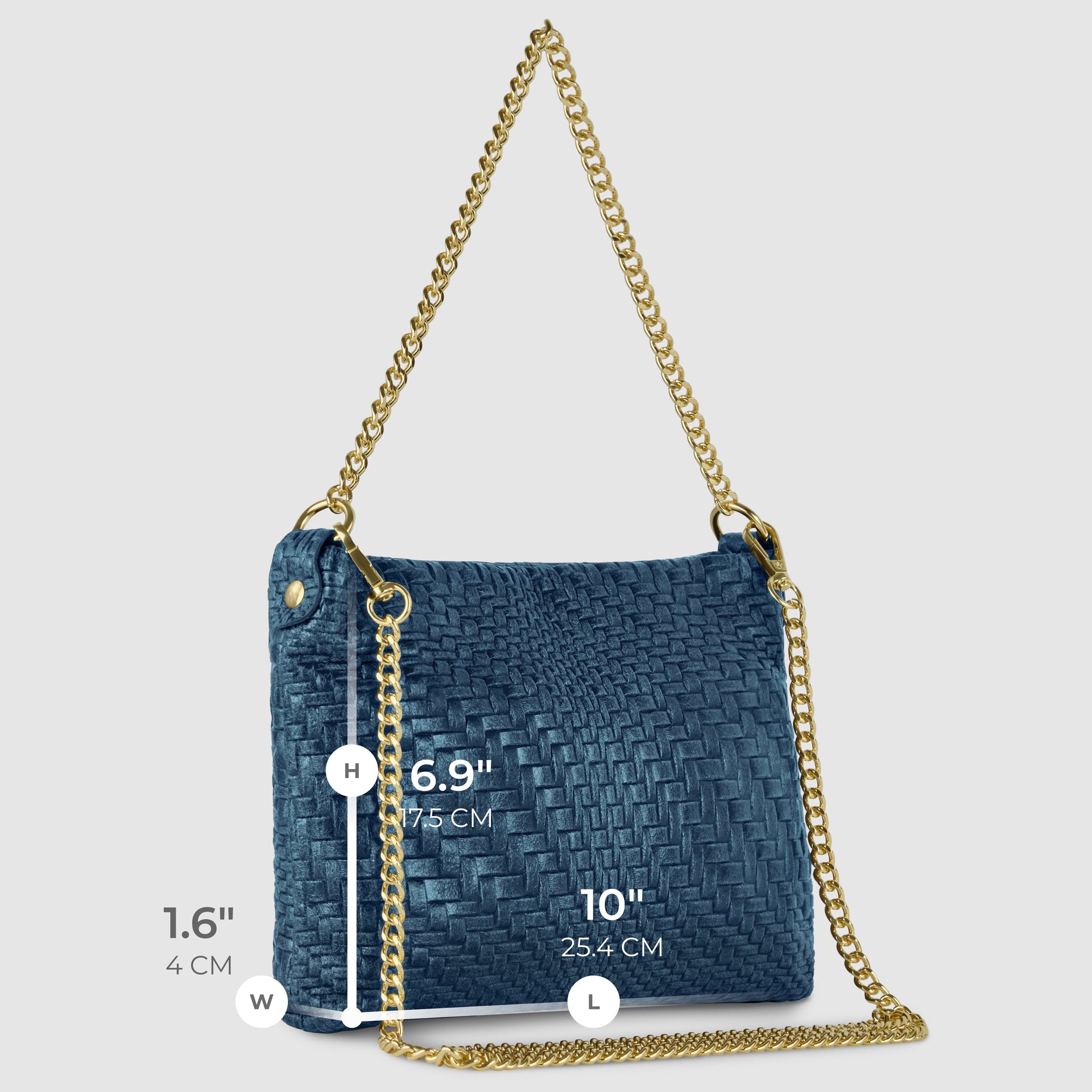 Italian Genuine Suede Grid Crossbody Bag with Gold Chain