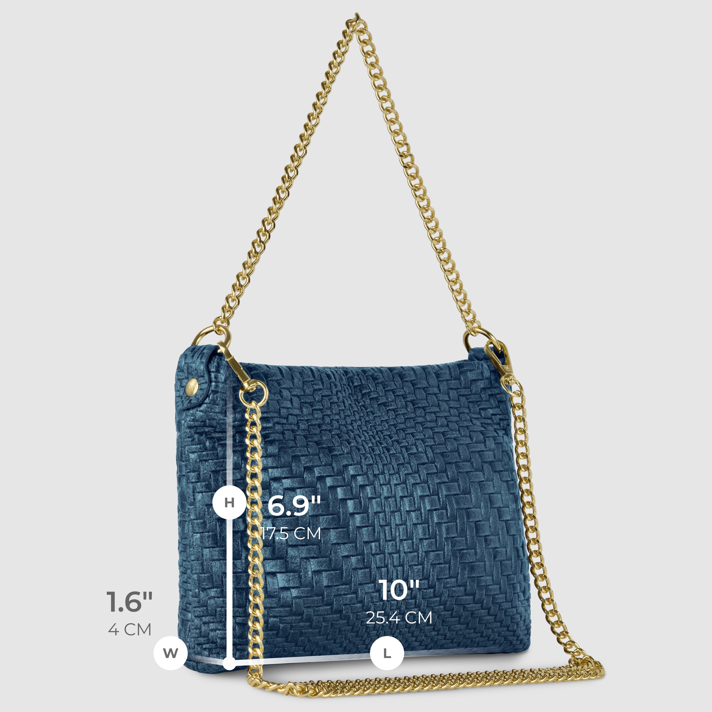 Italian Genuine Suede Grid Crossbody Bag with Gold Chain