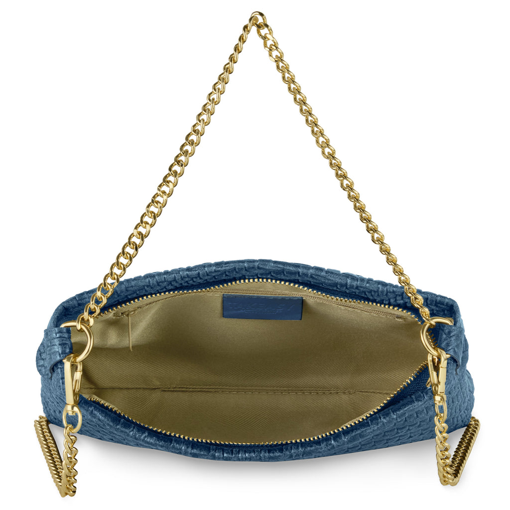 Italian Genuine Suede Grid Crossbody Bag with Gold Chain