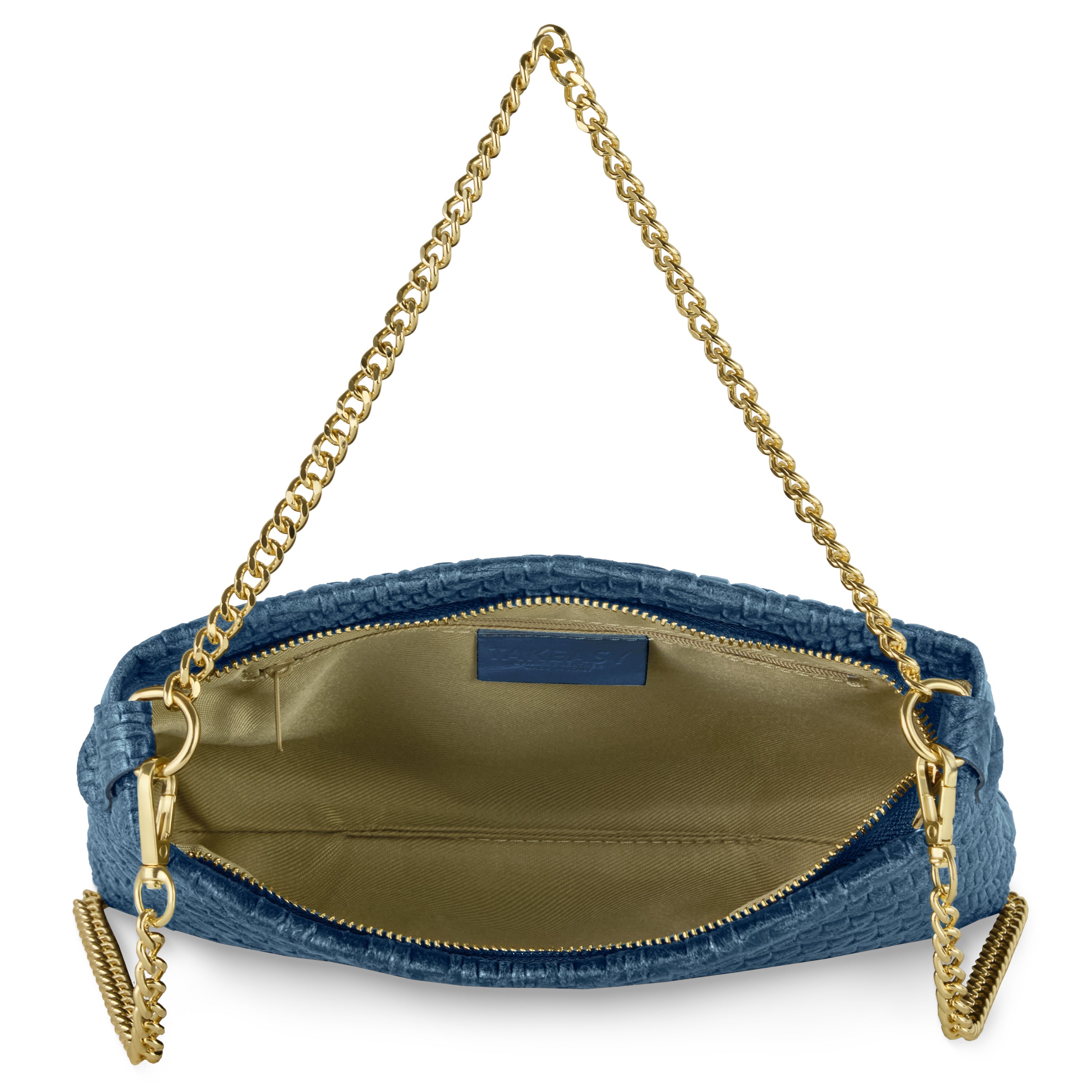 Italian Genuine Suede Grid Crossbody Bag with Gold Chain