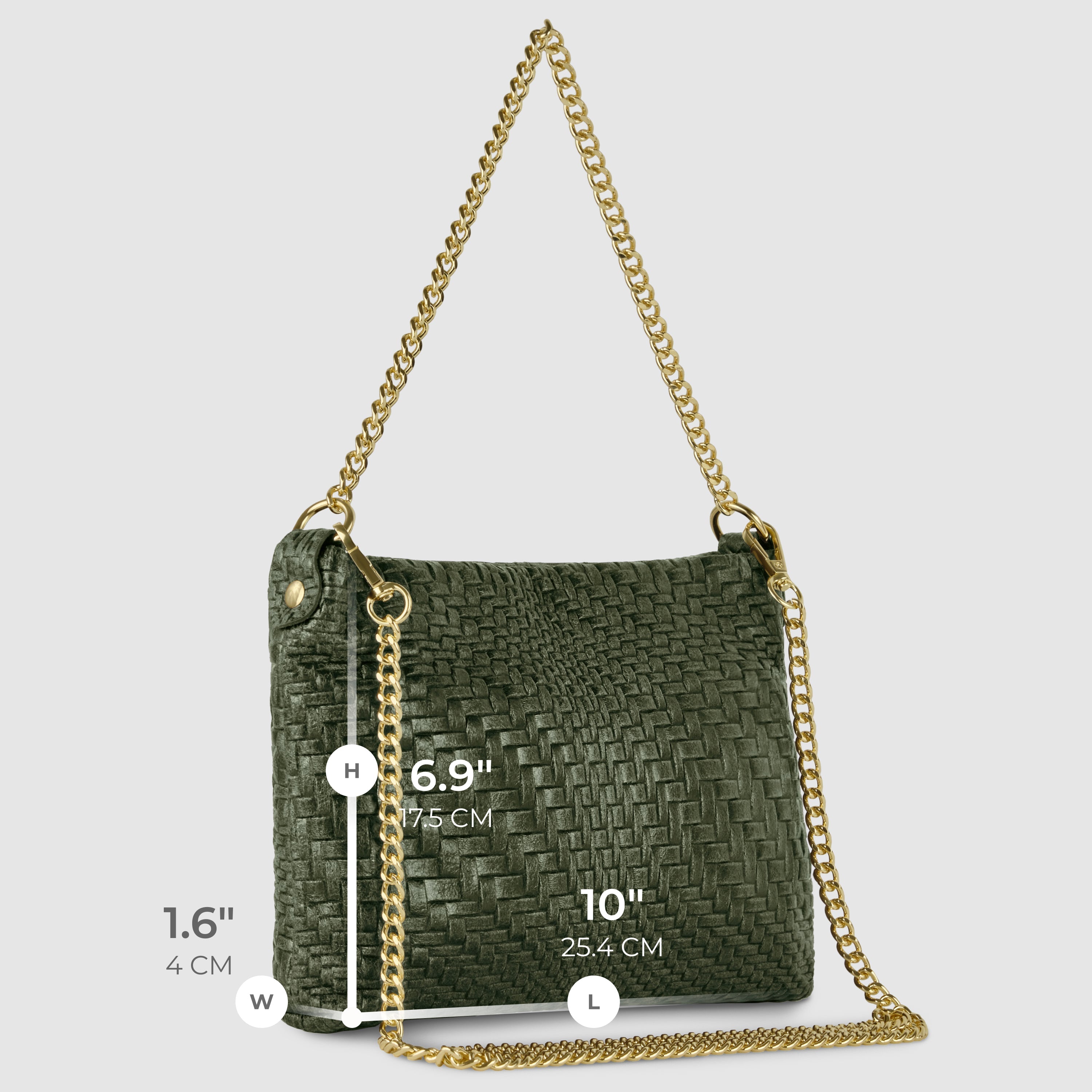 Italian Genuine Suede Grid Crossbody Bag with Gold Chain